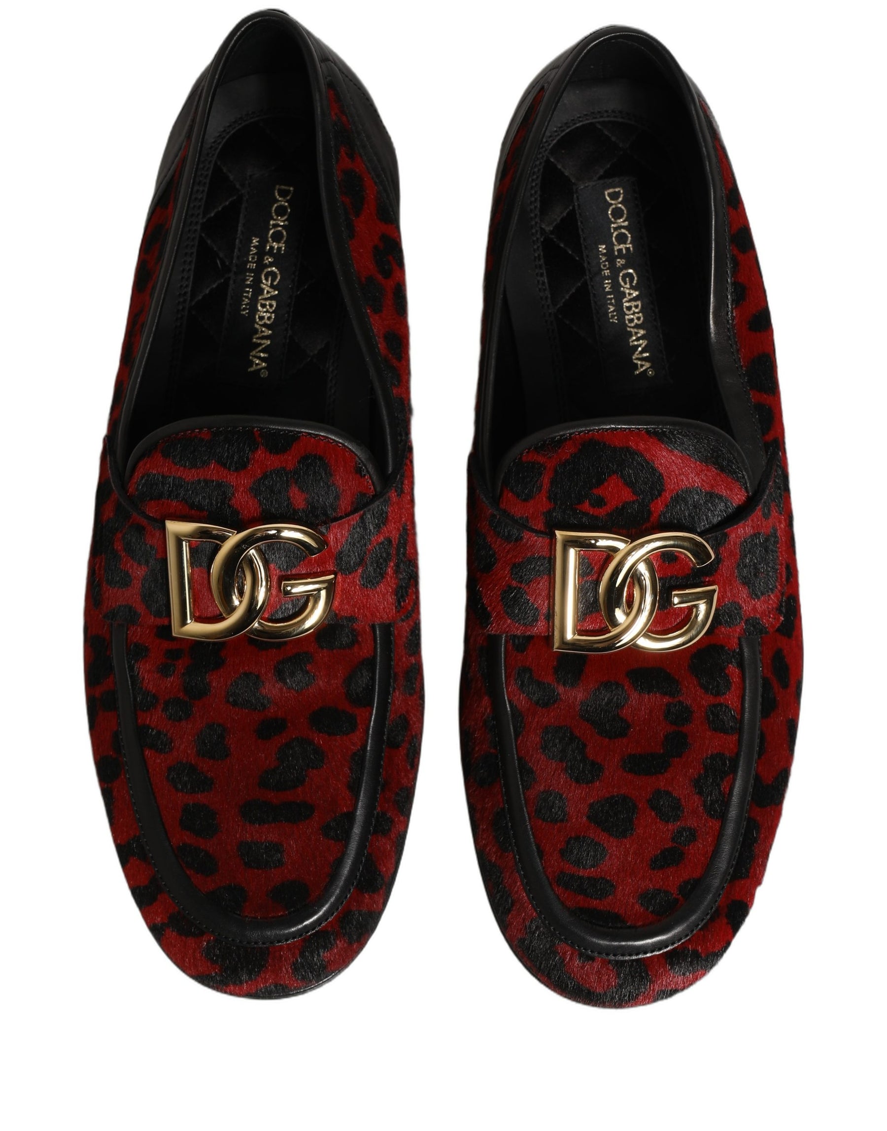 Dolce & Gabbana Red Leopard Print Pony Hair Dress Loafers Shoes | Regal Royce