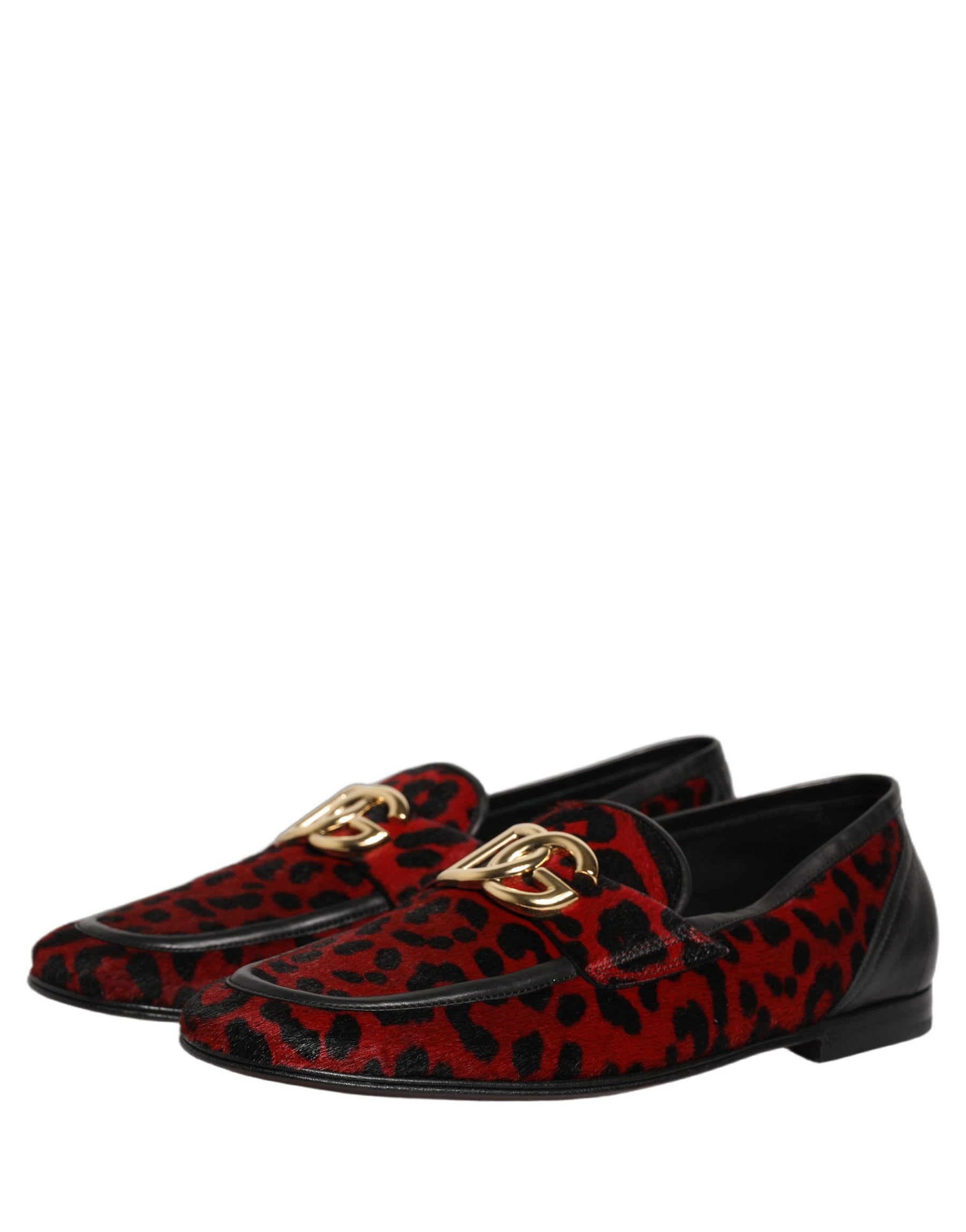 Dolce & Gabbana Red Leopard Print Pony Hair Dress Loafers Shoes | Regal Royce