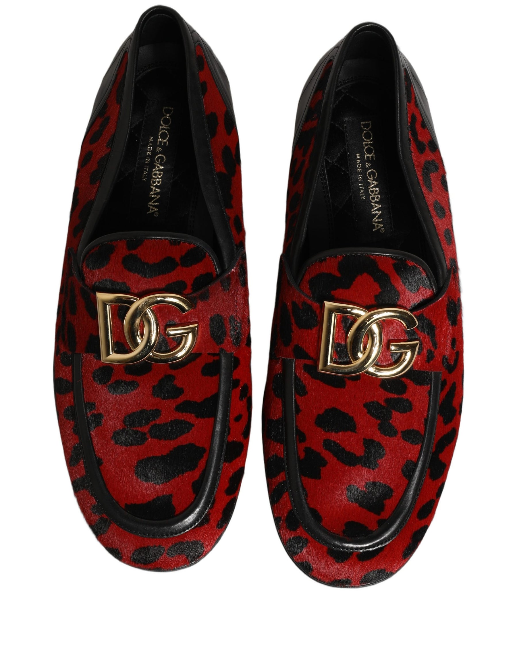 Dolce & Gabbana Red Leopard Print Pony Hair Dress Loafers Shoes | Regal Royce