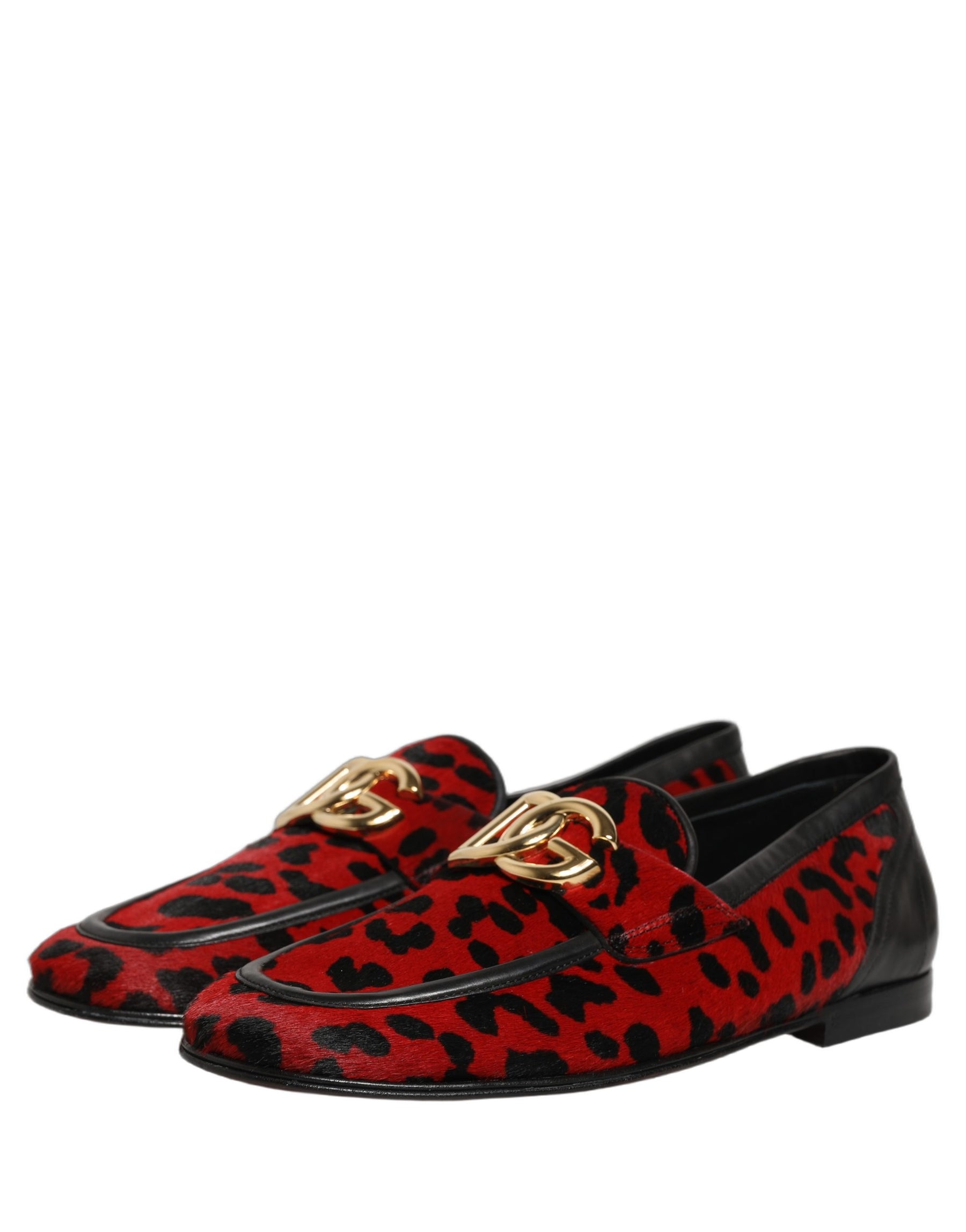 Dolce & Gabbana Red Leopard Print Pony Hair Dress Loafers Shoes | Regal Royce