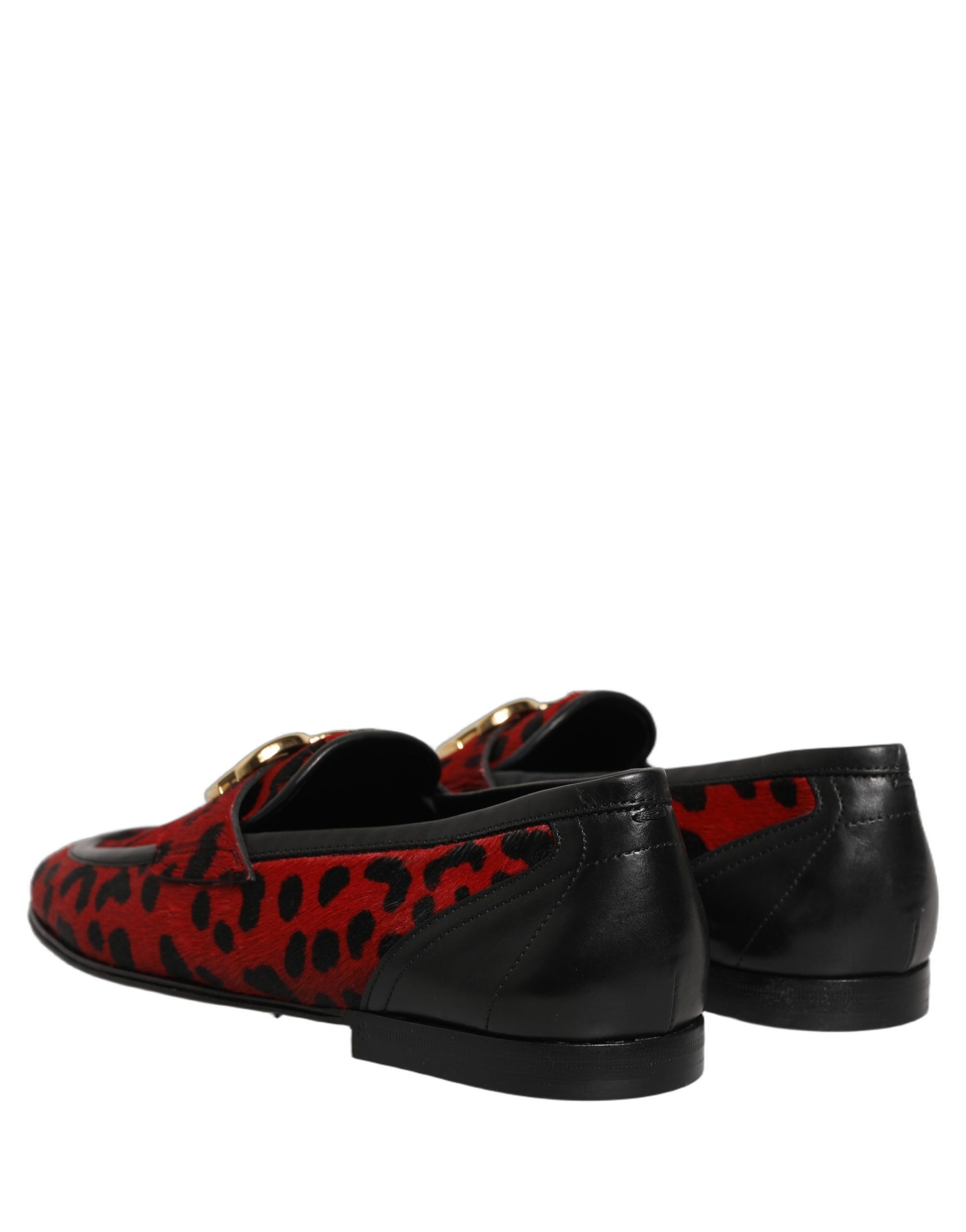 Dolce & Gabbana Red Leopard Print Pony Hair Dress Loafers Shoes | Regal Royce