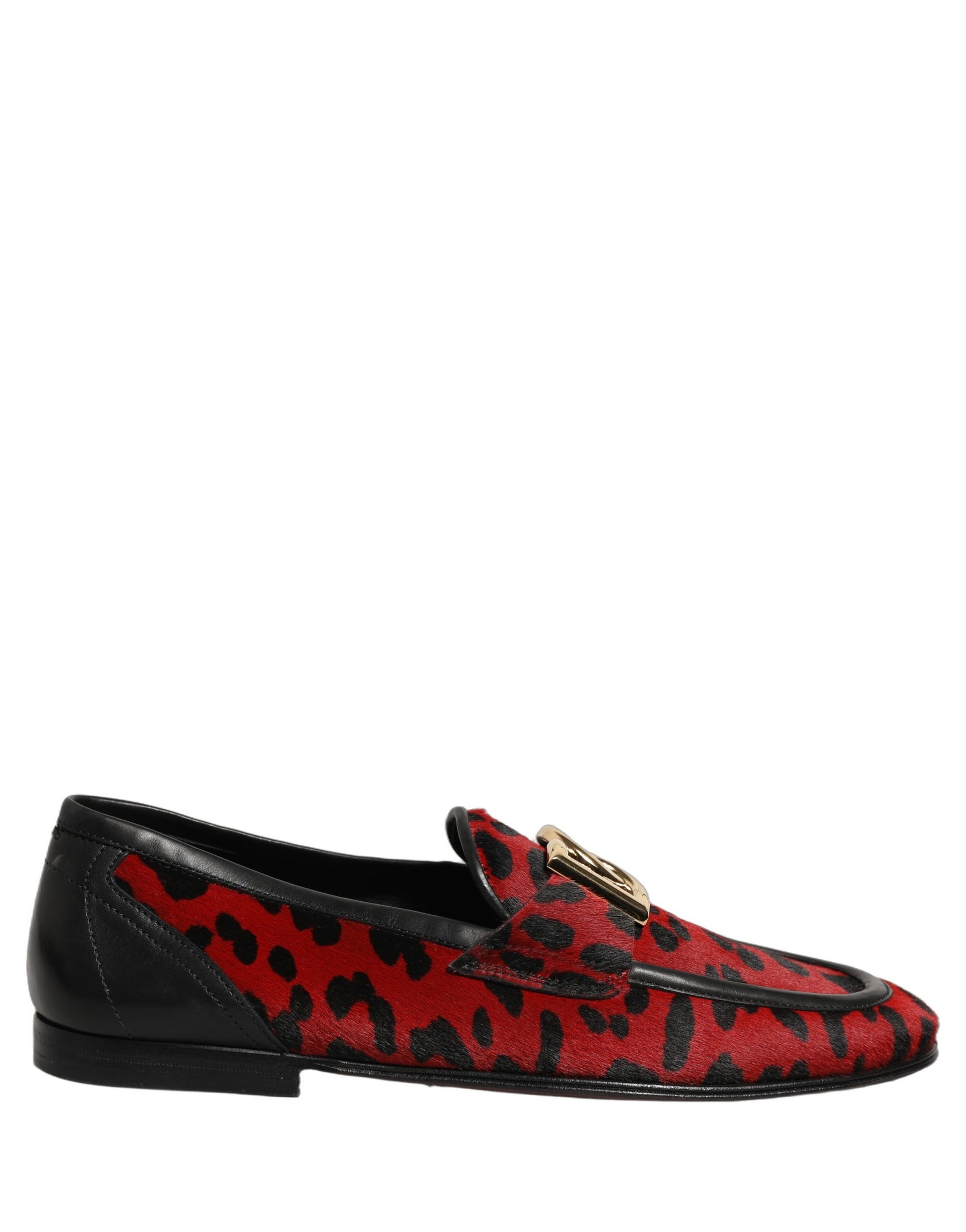 Dolce & Gabbana Red Leopard Print Pony Hair Dress Loafers Shoes | Regal Royce