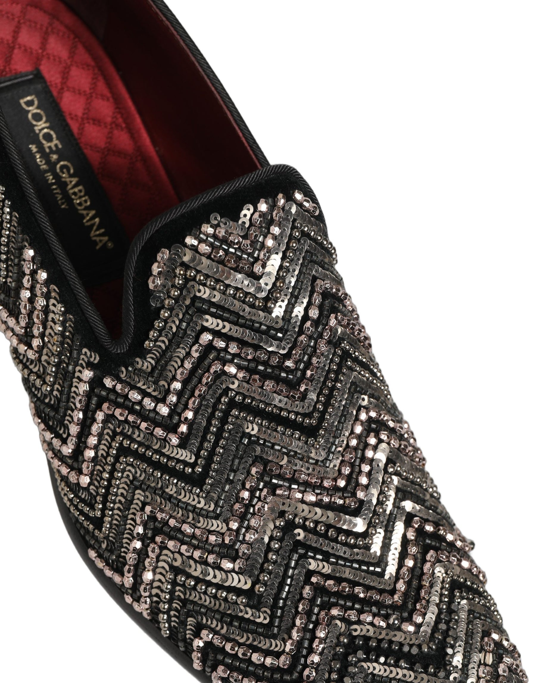 Dolce & Gabbana Black Velvet Floral Embellished Loafers Shoes | Regal Royce
