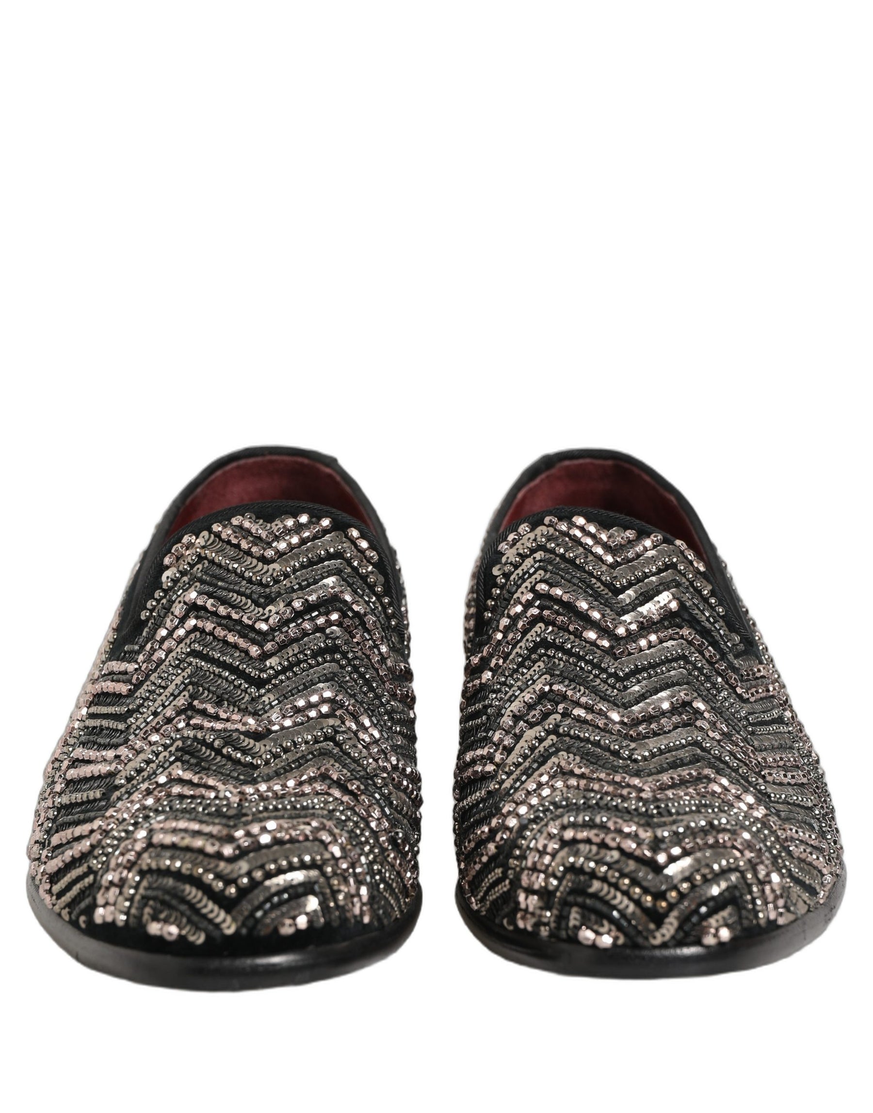 Dolce & Gabbana Black Velvet Floral Embellished Loafers Shoes | Regal Royce