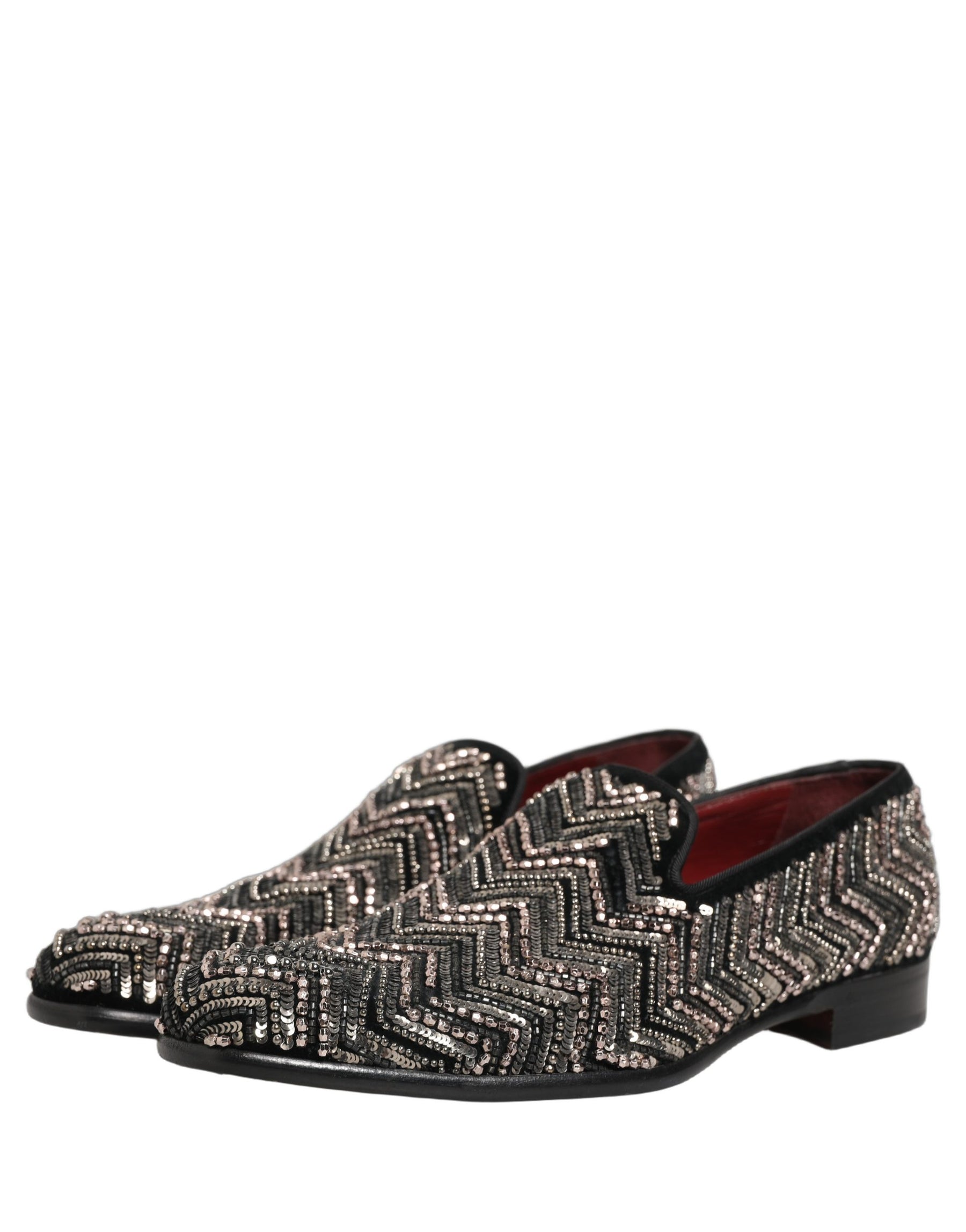 Dolce & Gabbana Black Velvet Floral Embellished Loafers Shoes | Regal Royce