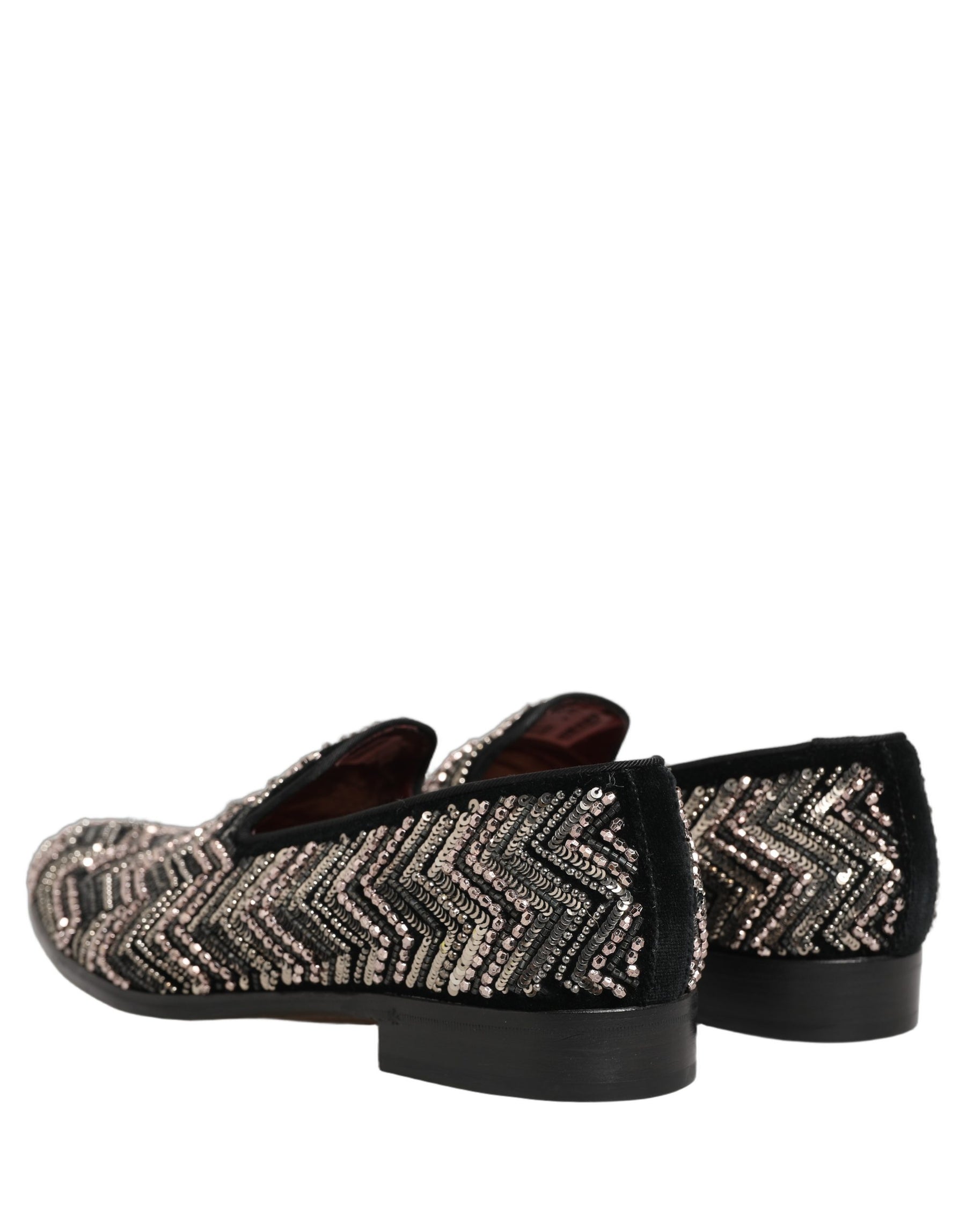 Dolce & Gabbana Black Velvet Floral Embellished Loafers Shoes | Regal Royce