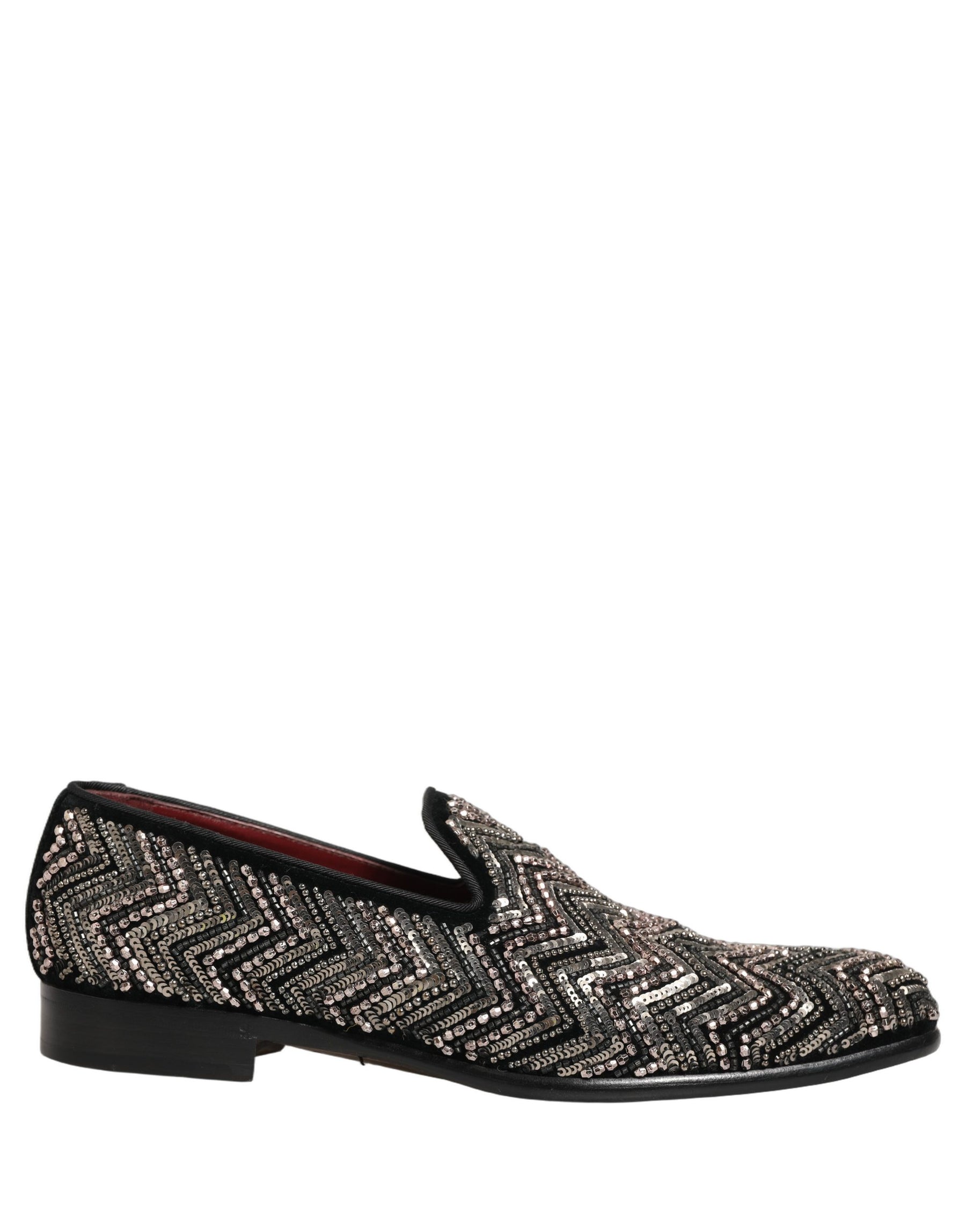 Dolce & Gabbana Black Velvet Floral Embellished Loafers Shoes | Regal Royce