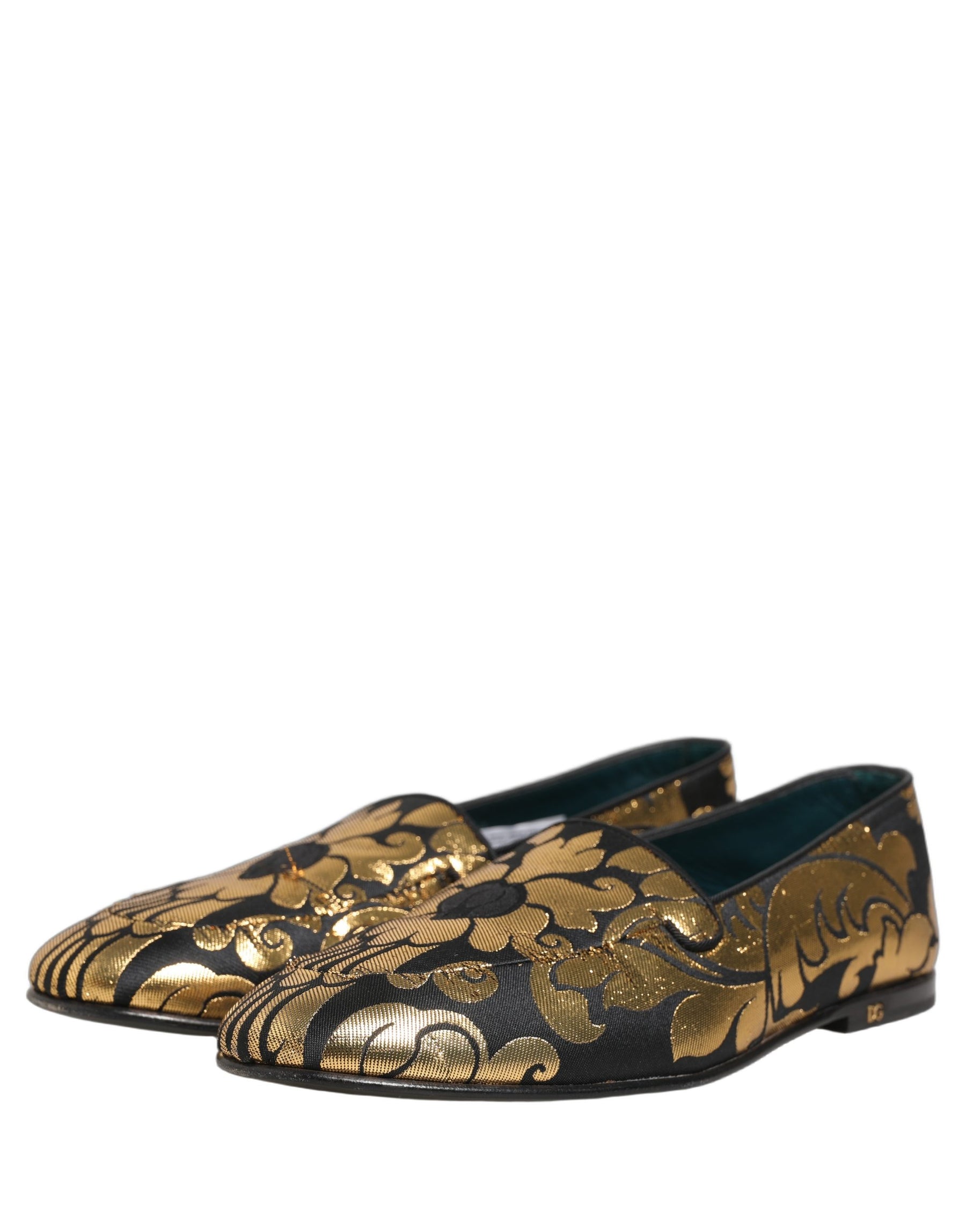 Dolce & Gabbana Black Gold Floral Jacquard Dress Loafers Shoes | Regal Royce