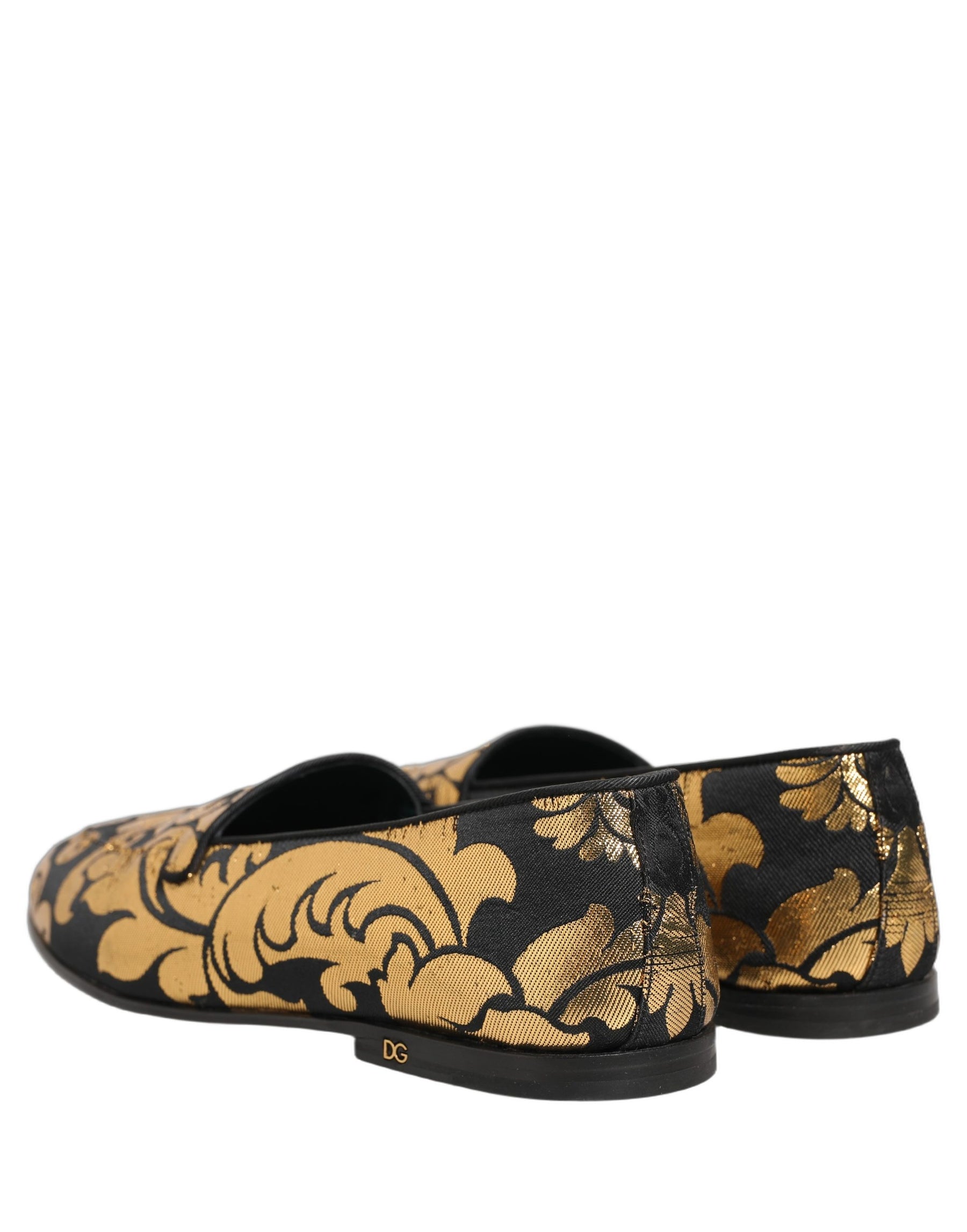 Dolce & Gabbana Black Gold Floral Jacquard Dress Loafers Shoes | Regal Royce