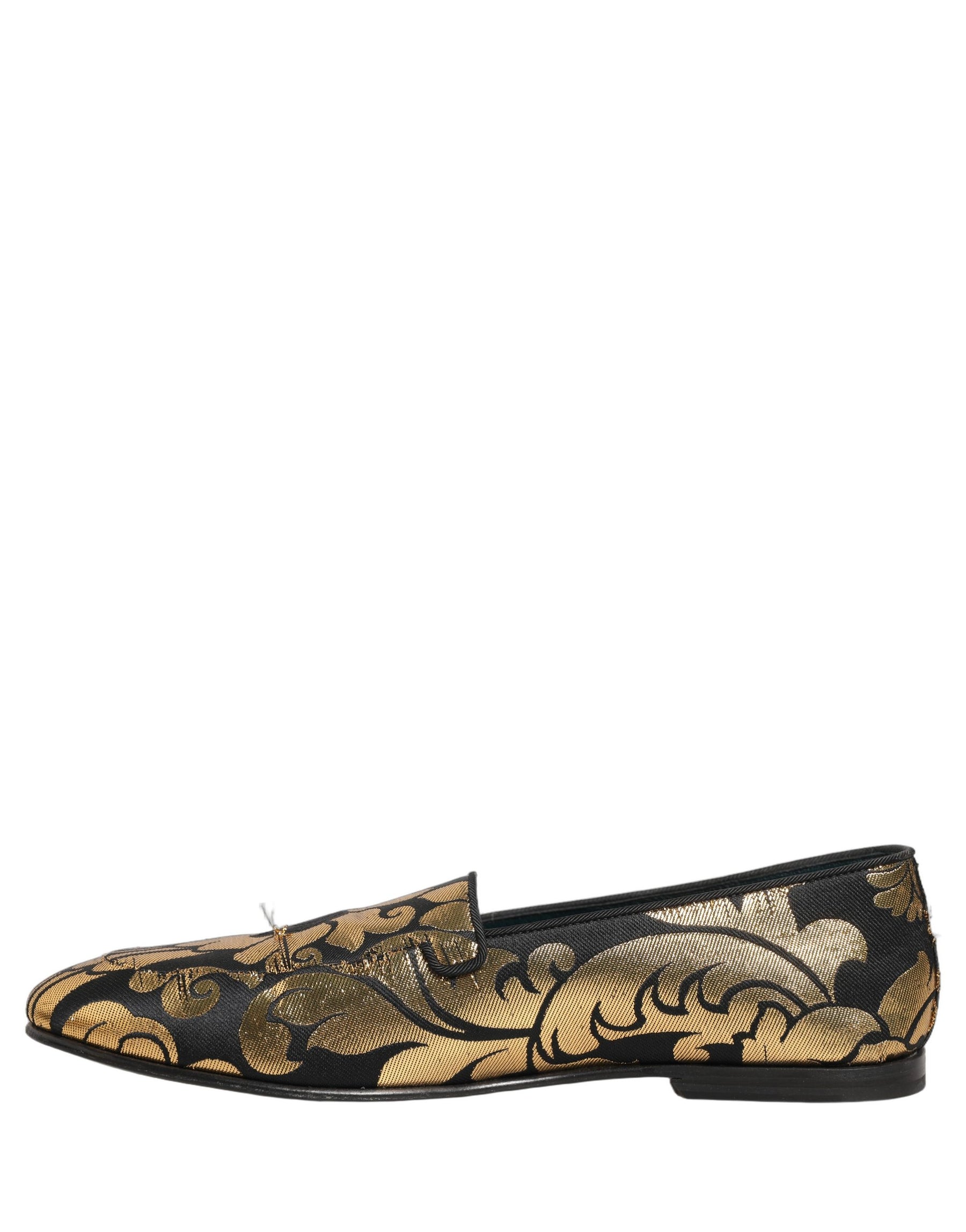 Dolce & Gabbana Black Gold Floral Jacquard Dress Loafers Shoes | Regal Royce