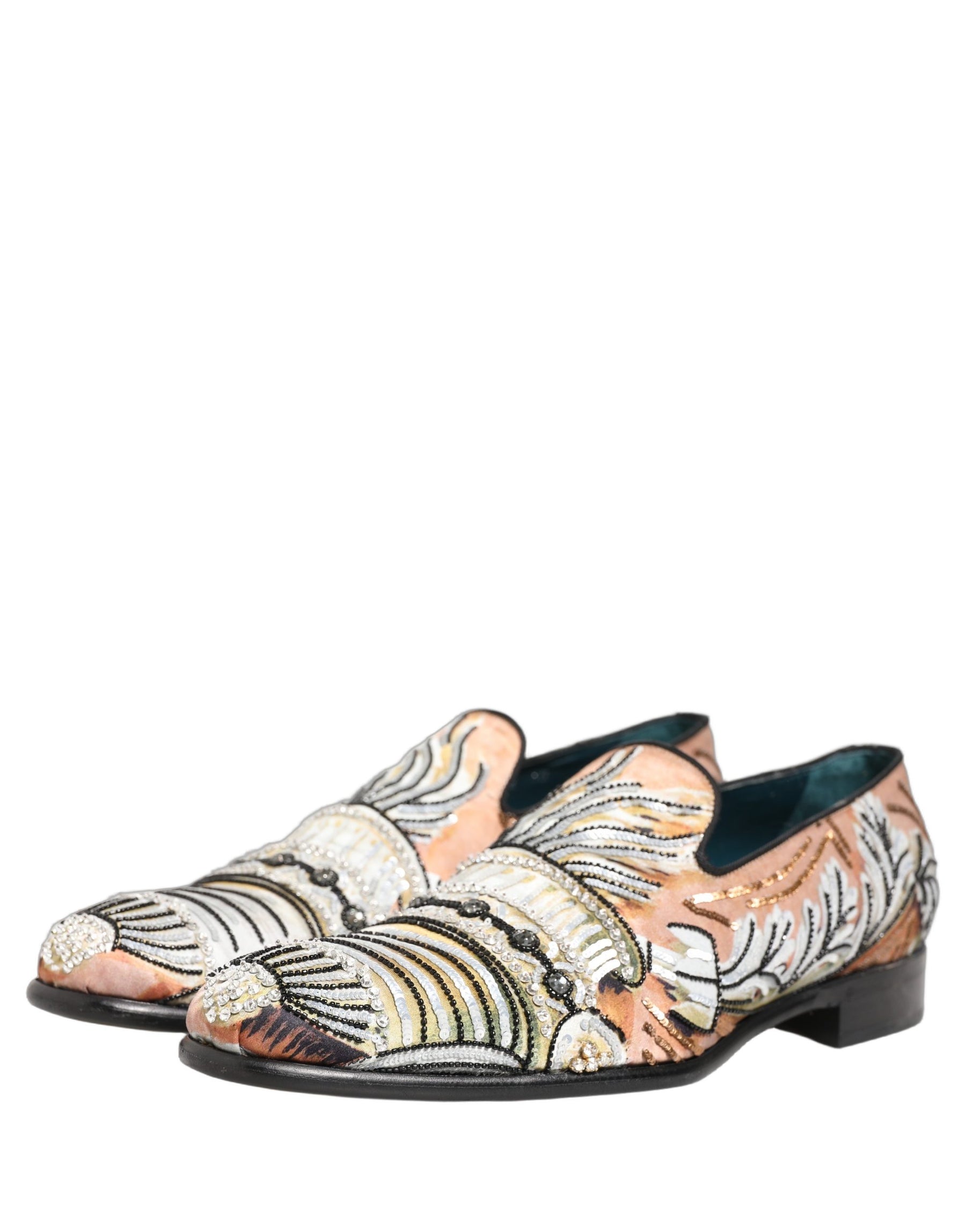 Dolce & Gabbana Multicolor Brocade Sequin Dress Loafers Shoes | Regal Royce
