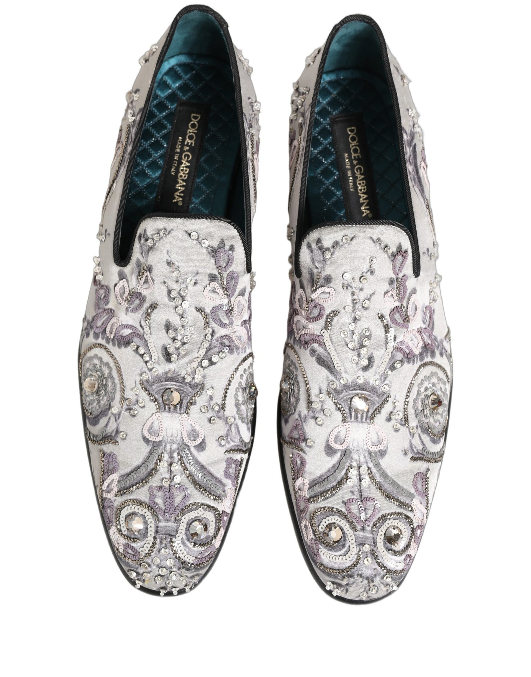 Dolce & Gabbana White Sequined Formal Slip On Loafers Shoes | Regal Royce