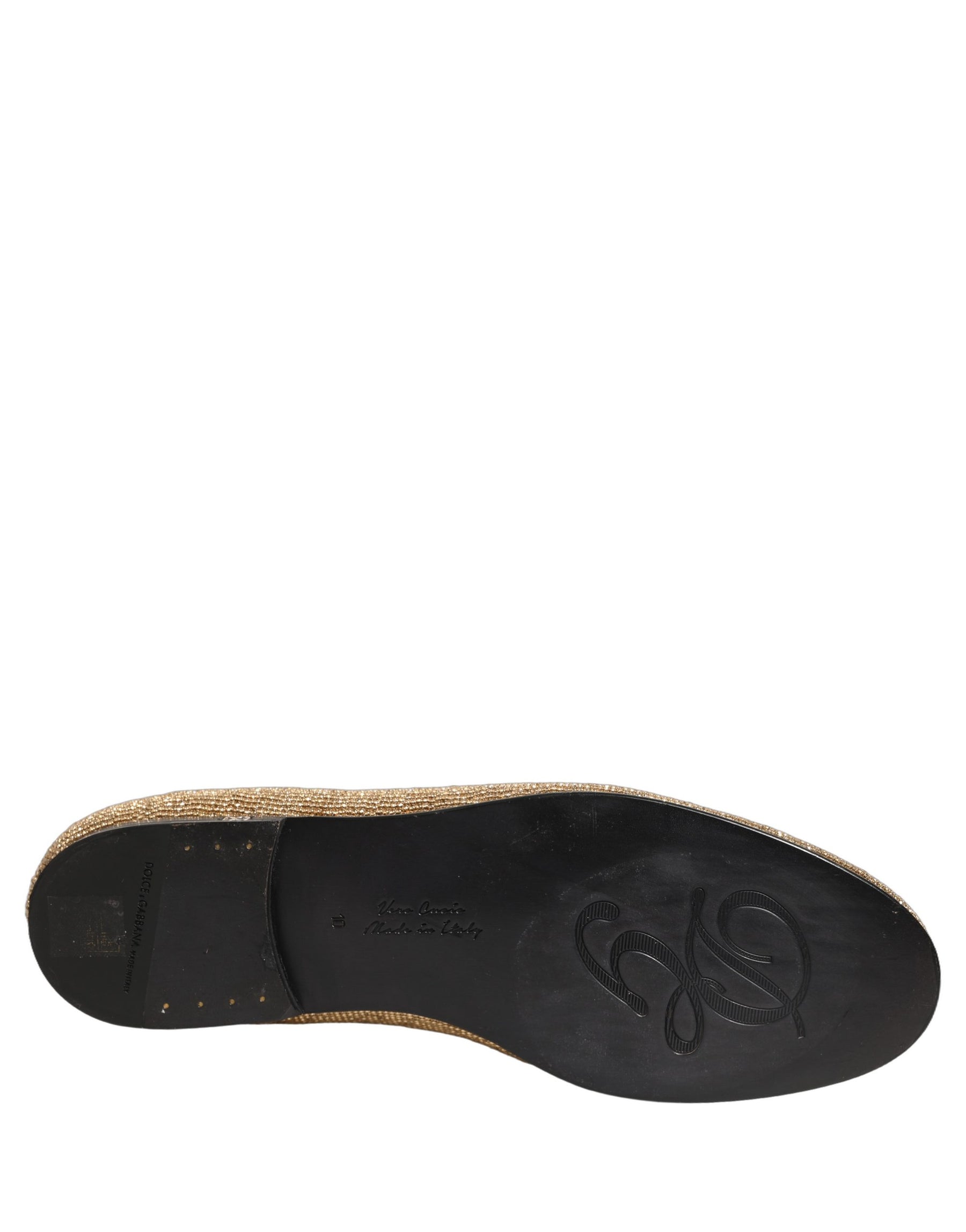 Dolce & Gabbana Gold Crystal Embellished Men Loafers Shoes | Regal Royce