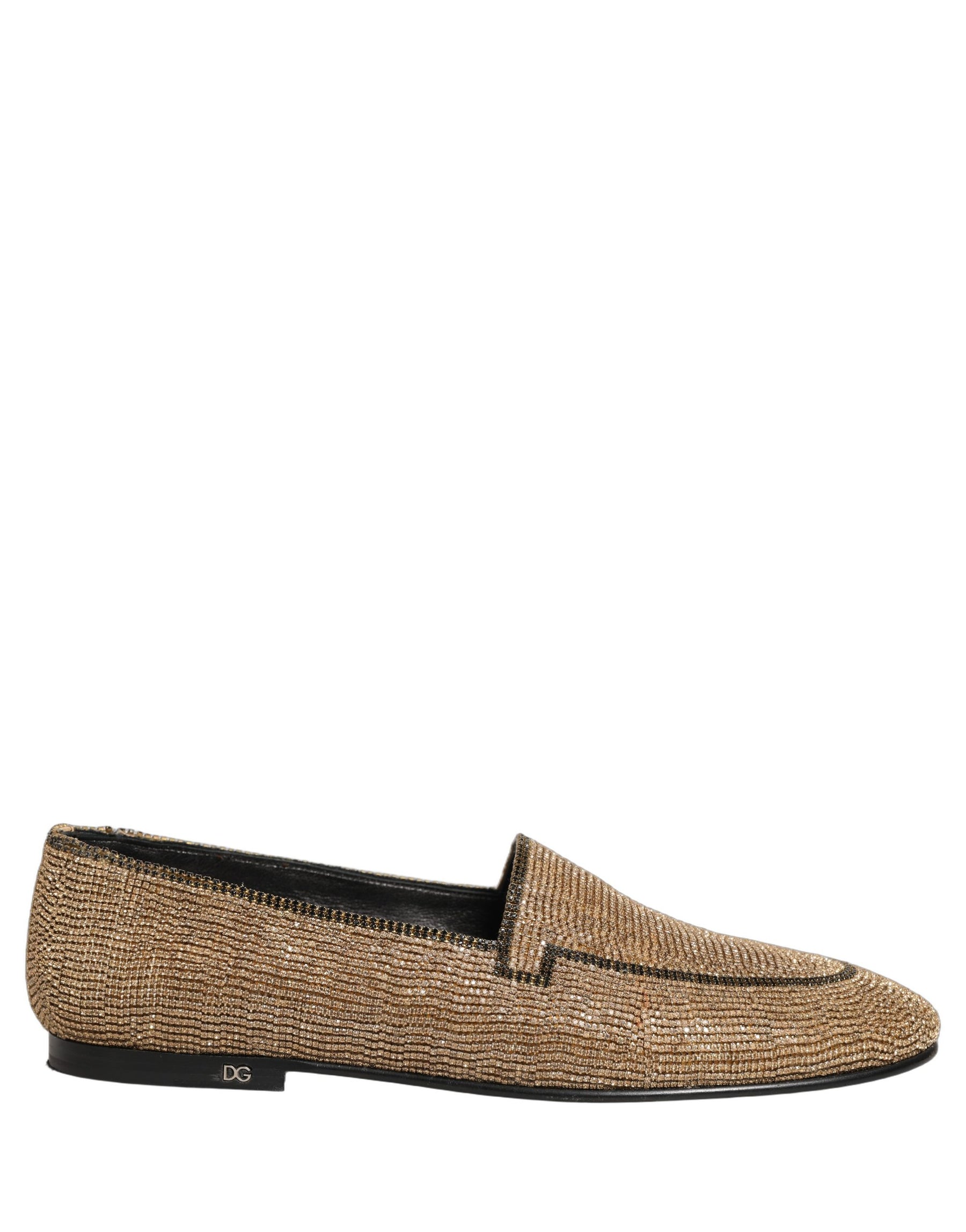 Dolce & Gabbana Gold Crystal Embellished Men Loafers Shoes | Regal Royce