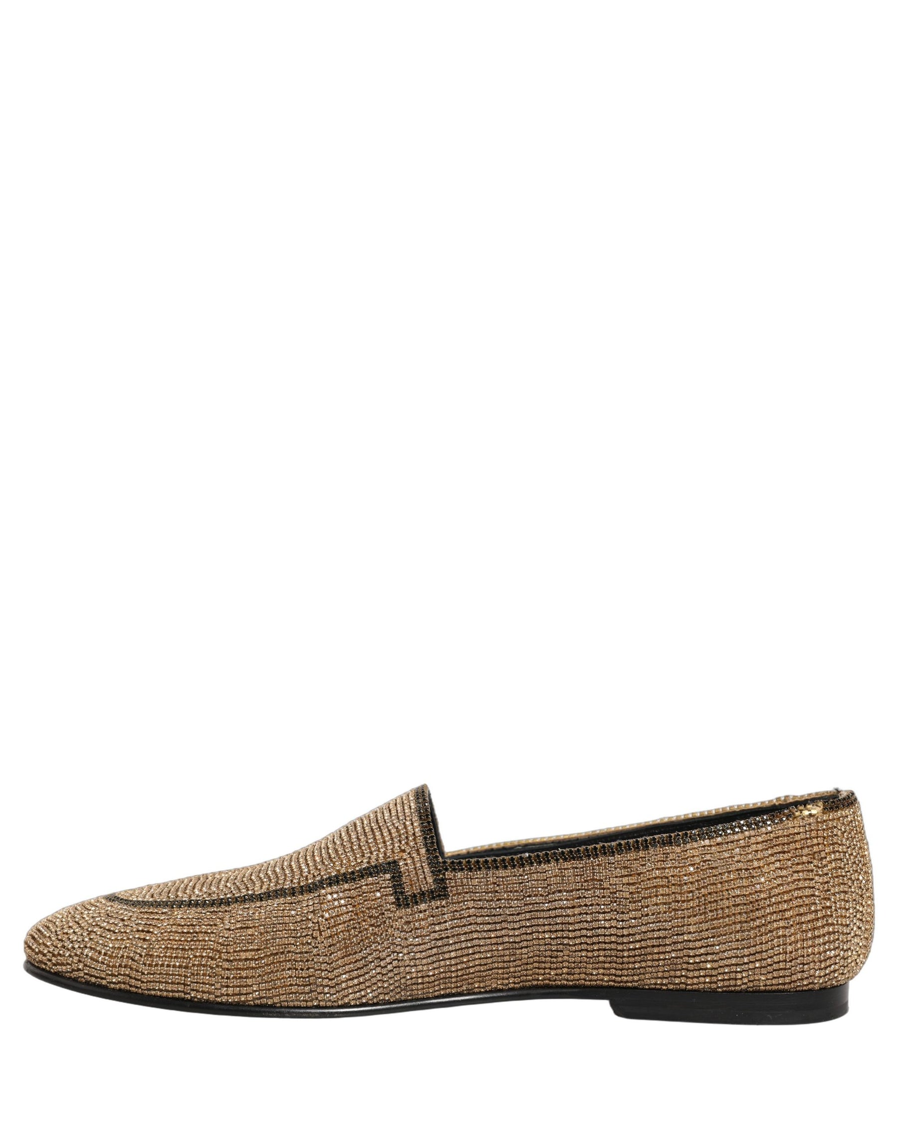 Dolce & Gabbana Gold Crystal Embellished Men Loafers Shoes | Regal Royce