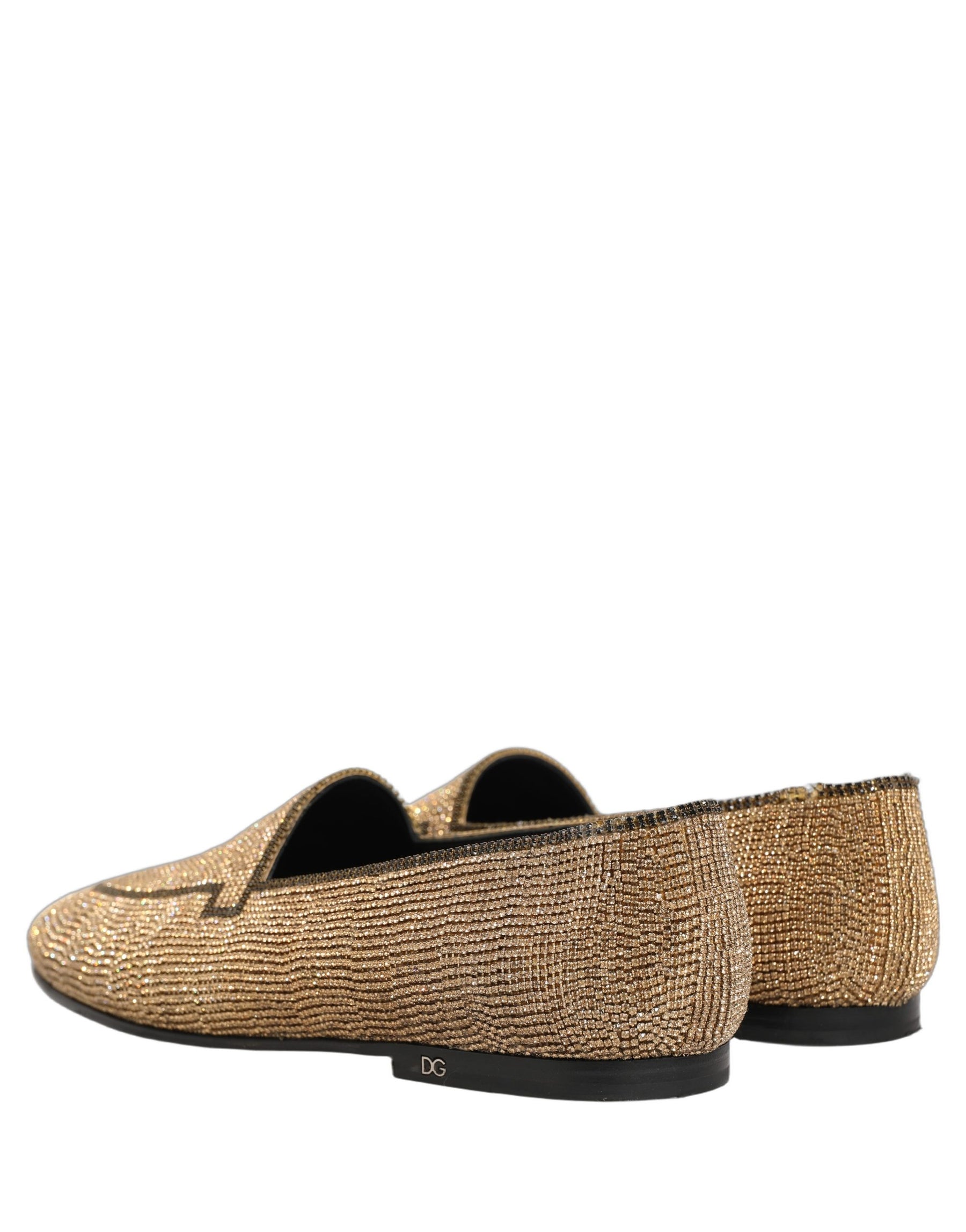 Dolce & Gabbana Gold Crystal Embellished Men Loafers Shoes | Regal Royce