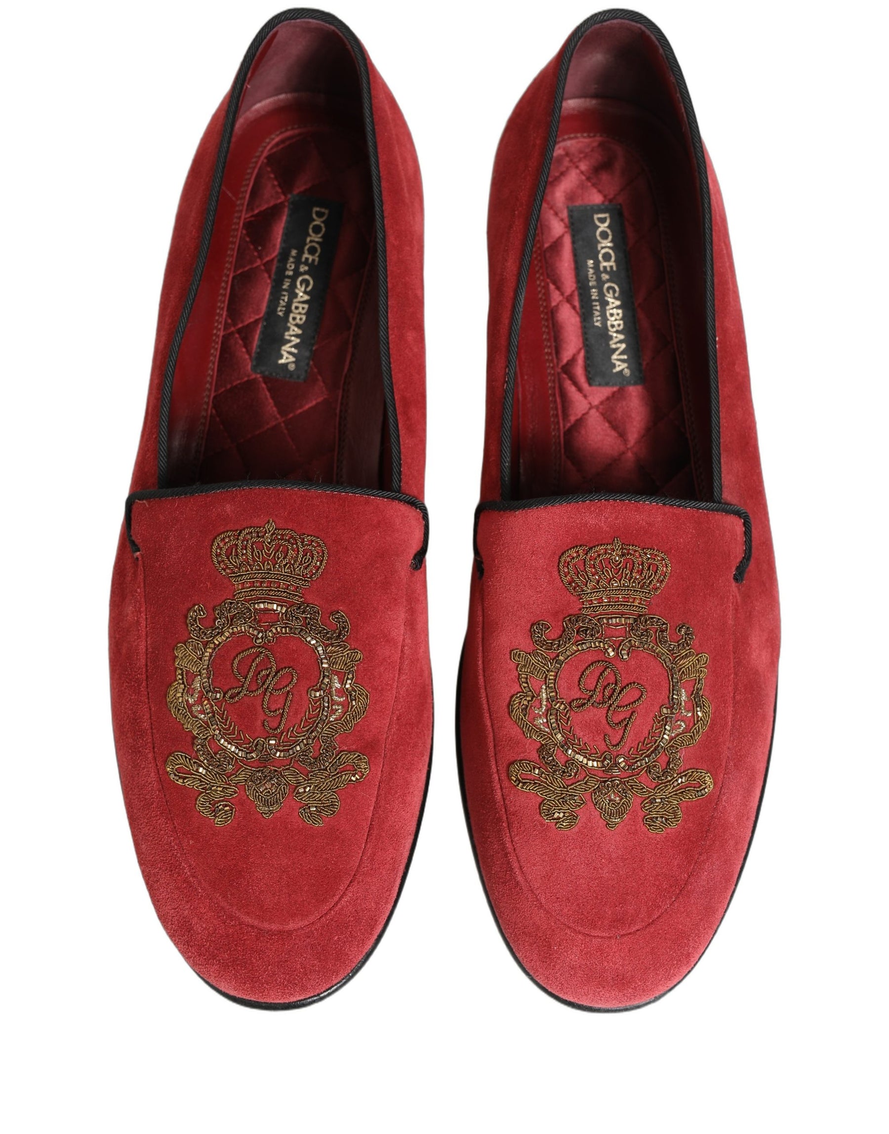 Dolce & Gabbana Red Velvet Logo Embroidery Men Loafers Shoes | Regal Royce