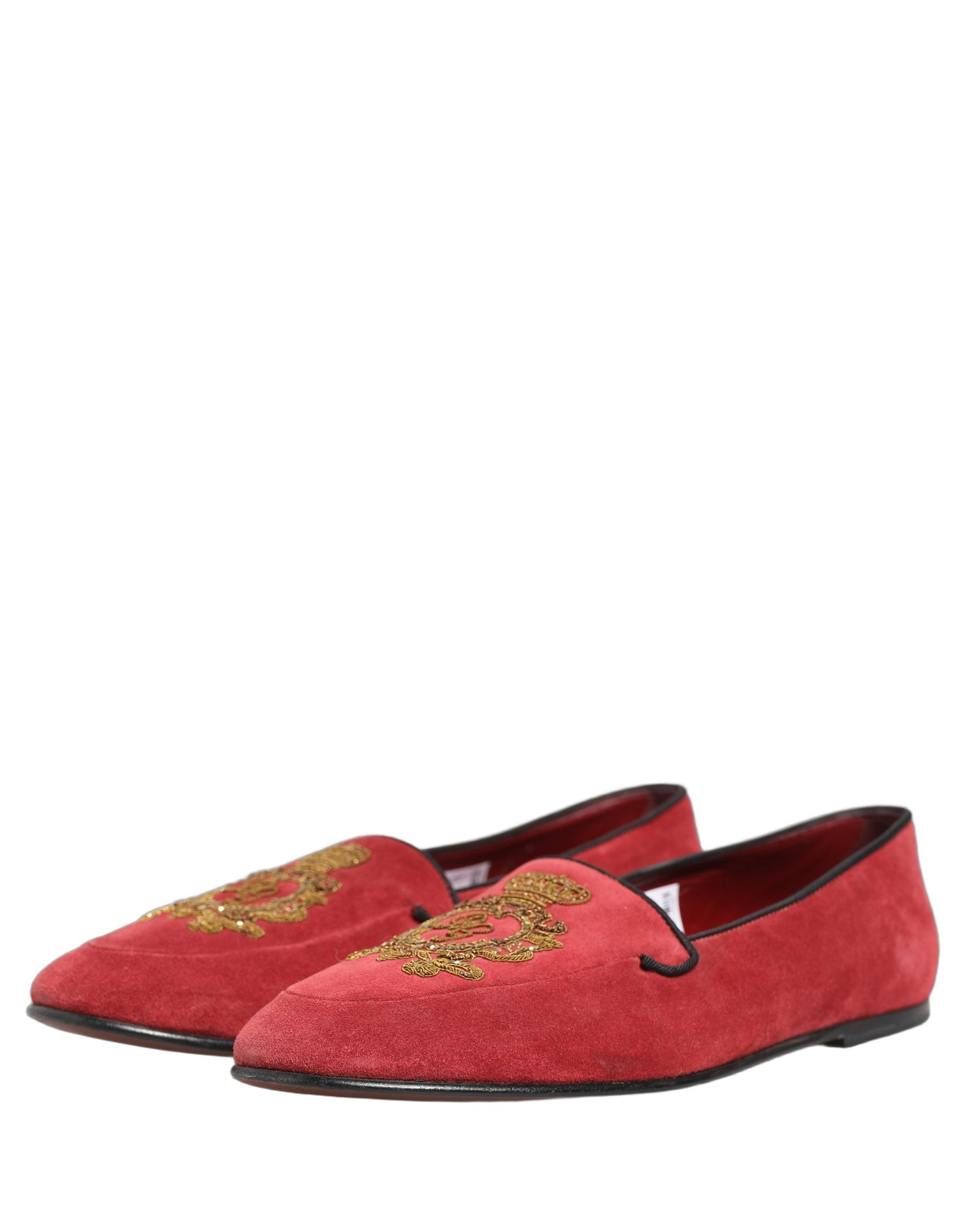Dolce & Gabbana Red Velvet Logo Embroidery Men Loafers Shoes | Regal Royce