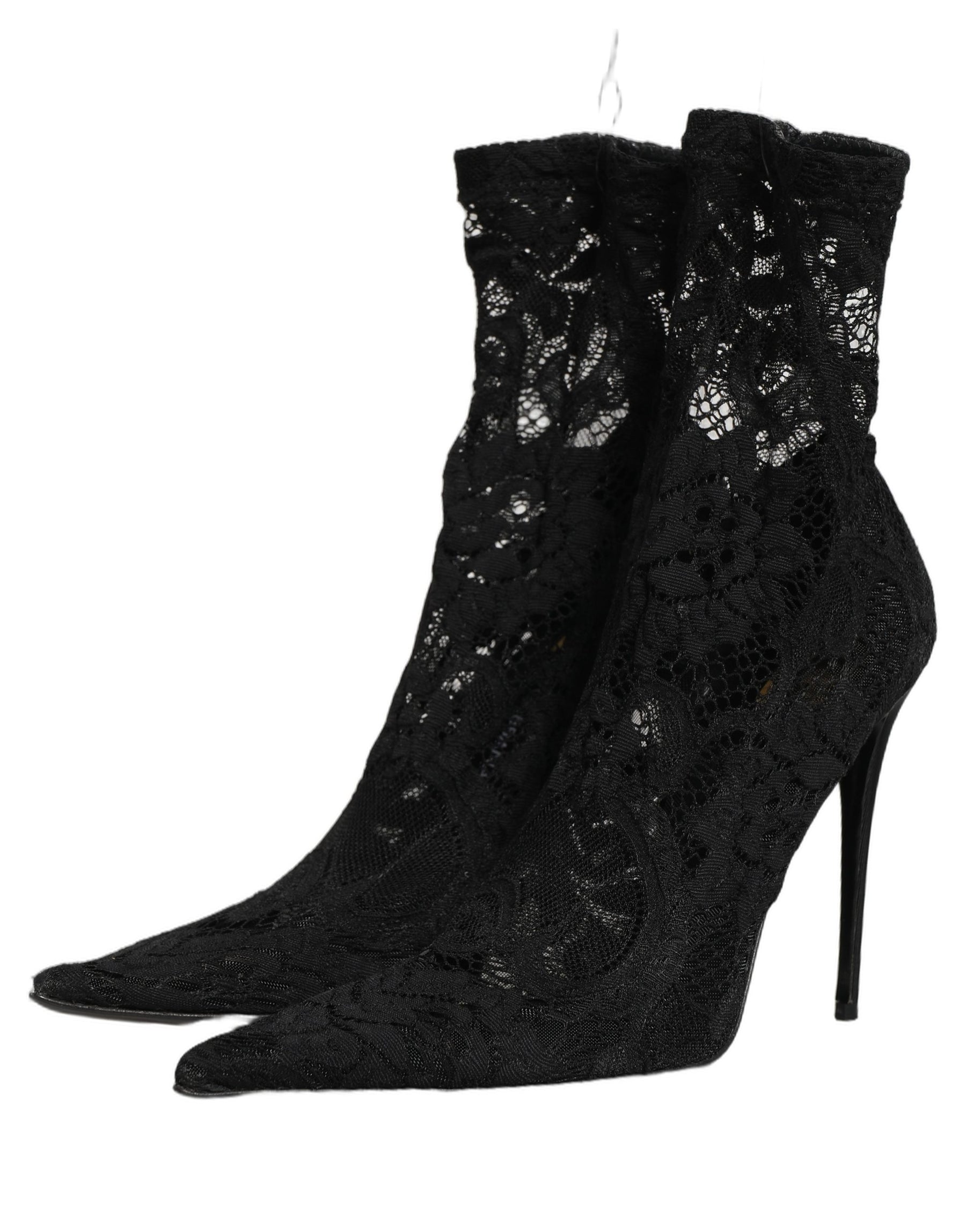Dolce & Gabbana Black Socks Taormina Lace Pumps Boots Shoes | Regal Royce