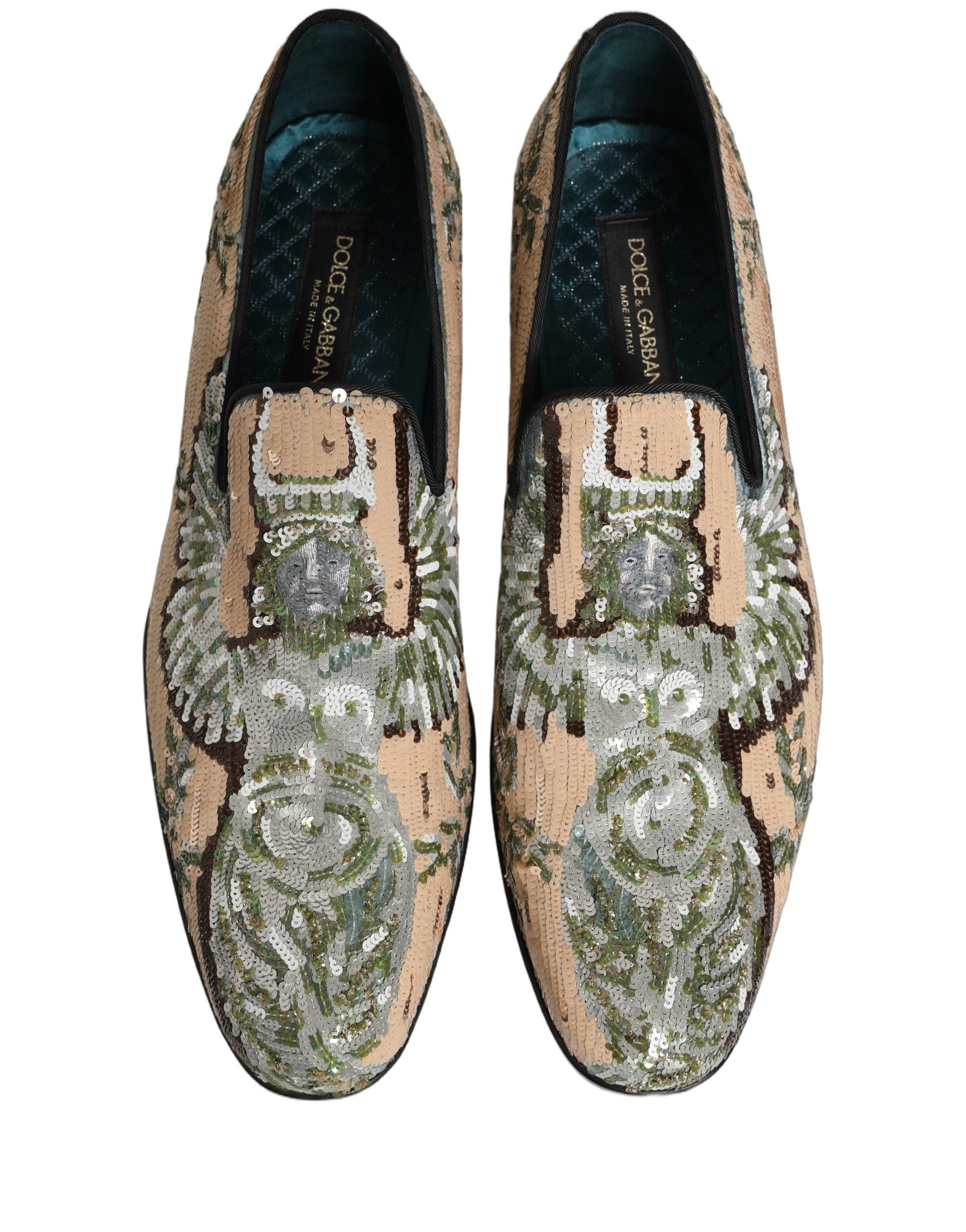 Dolce & Gabbana Beige Sequin Embroidery Dress Loafers Shoes | Regal Royce