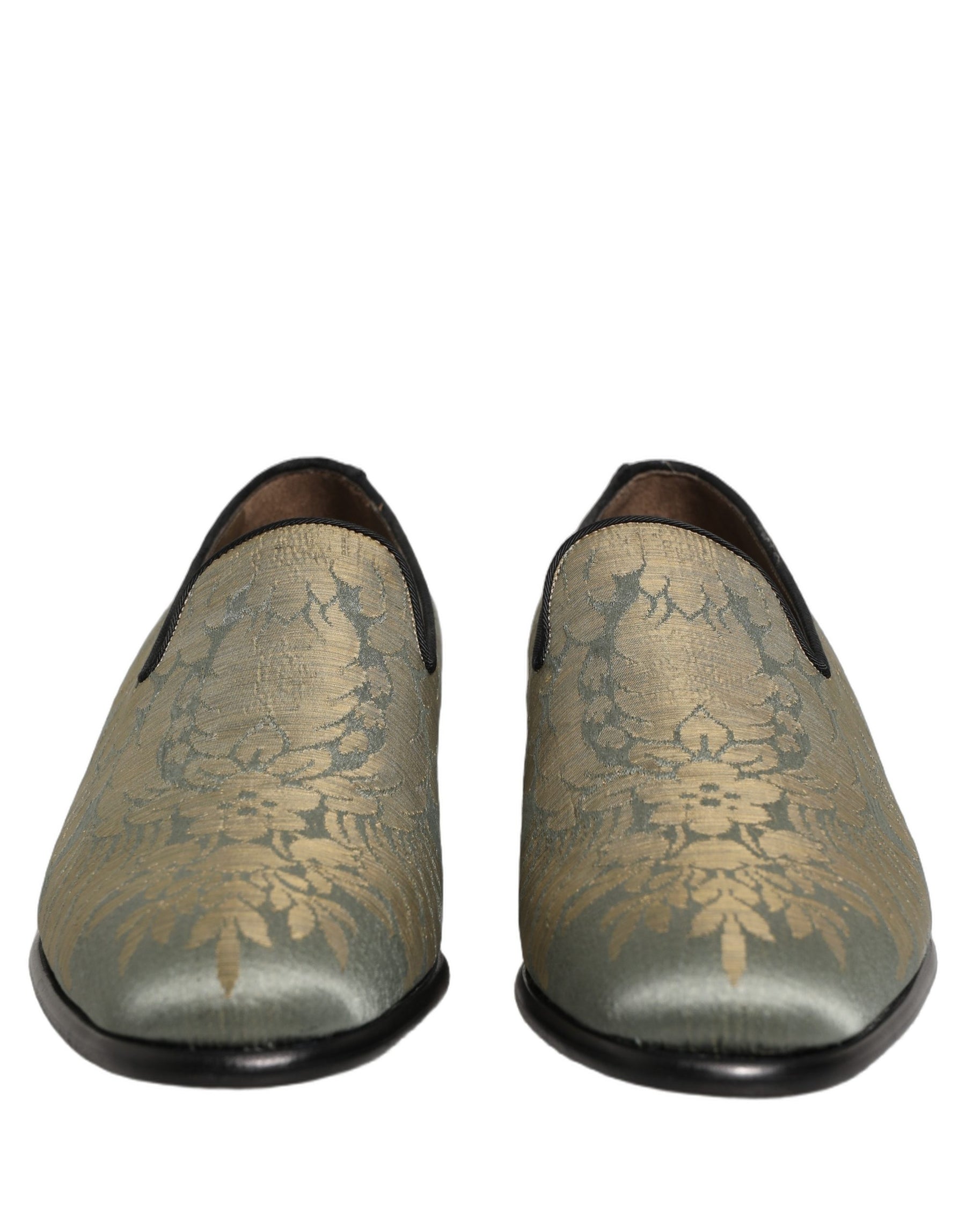 Dolce & Gabbana Gold Floral Jacquard Slip On Loafers Shoes | Regal Royce