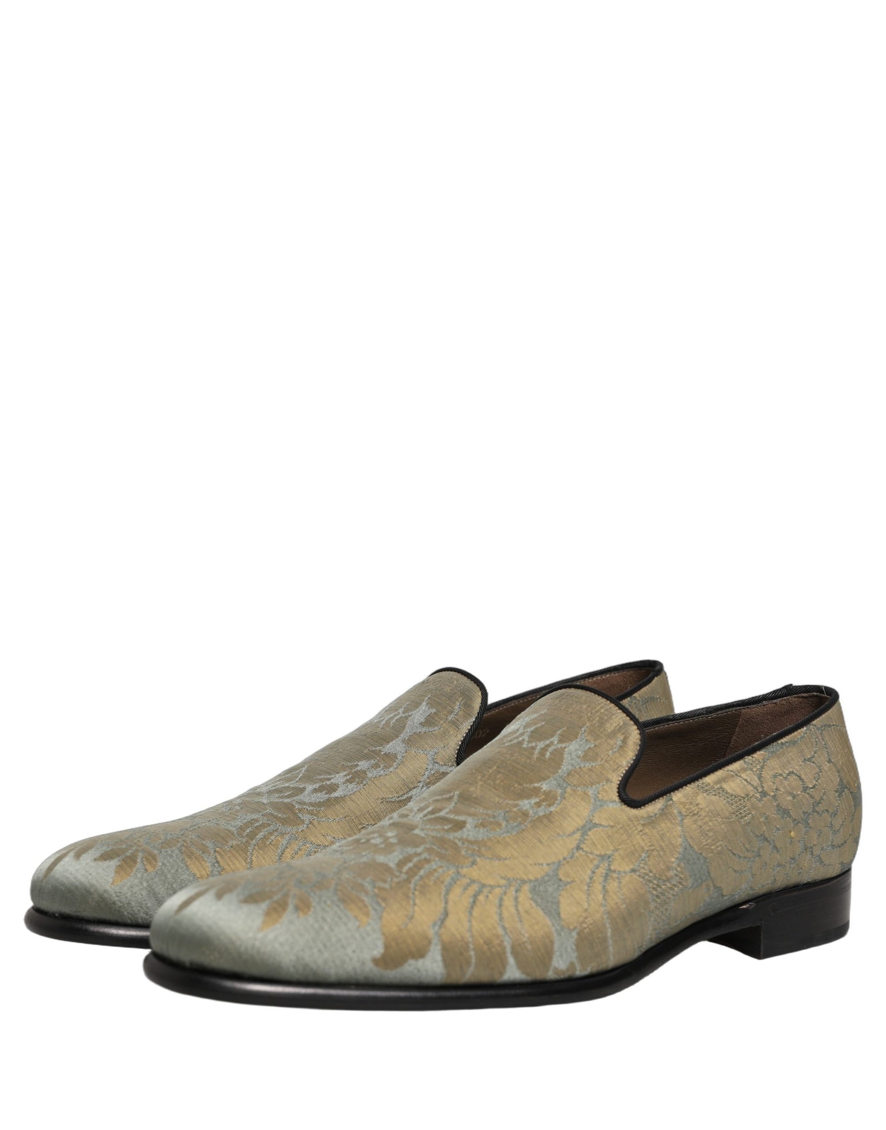 Dolce & Gabbana Gold Floral Jacquard Slip On Loafers Shoes | Regal Royce