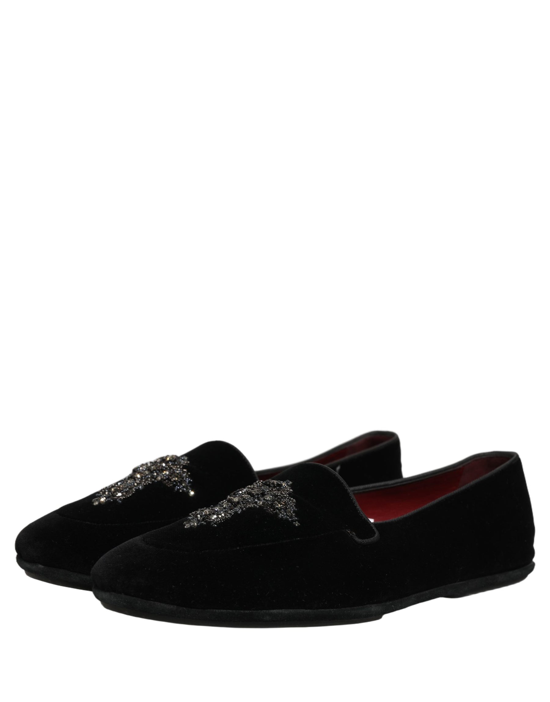 Dolce & Gabbana Black Suede Embellished Dress Loafers Shoes | Regal Royce