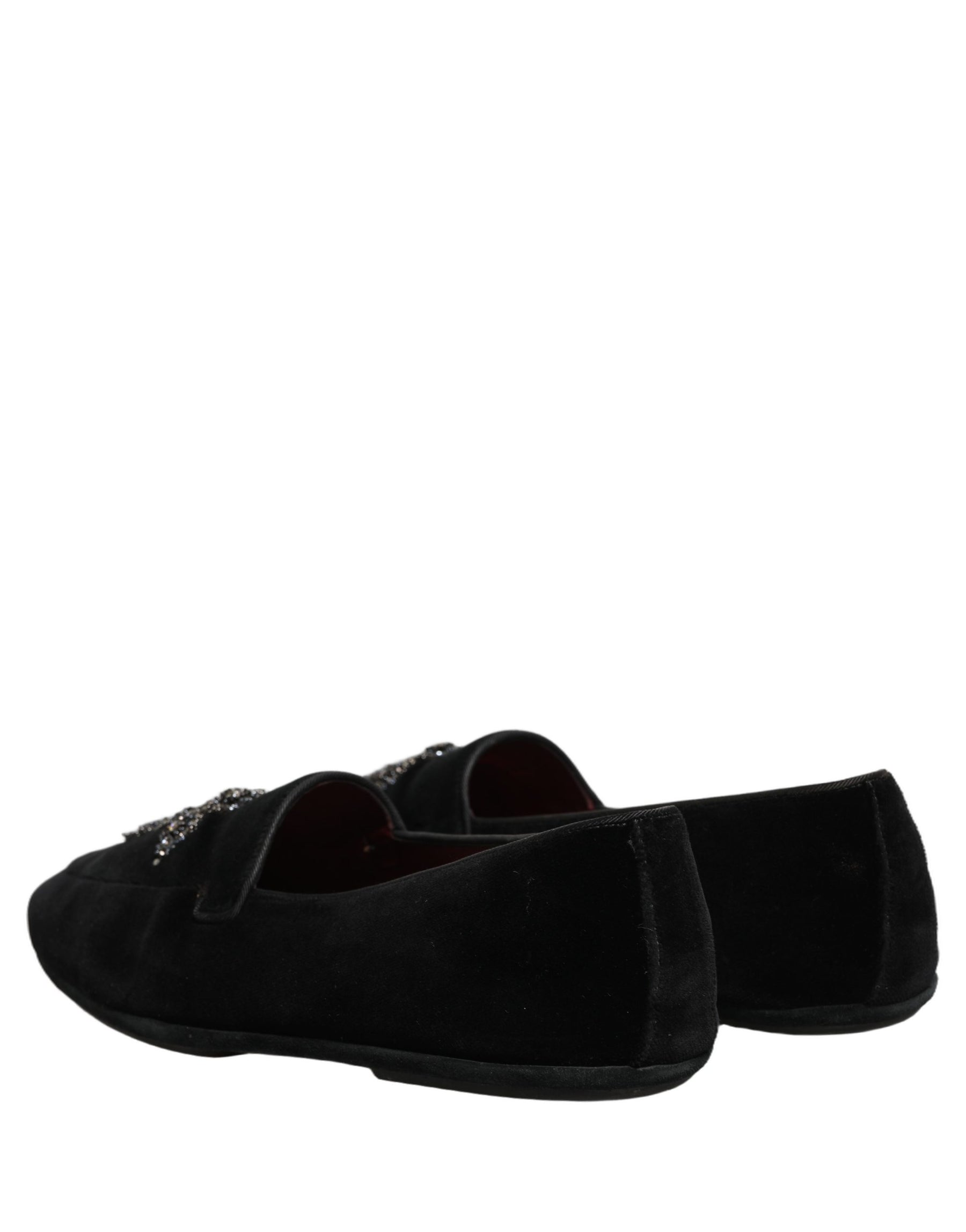 Dolce & Gabbana Black Suede Embellished Dress Loafers Shoes | Regal Royce