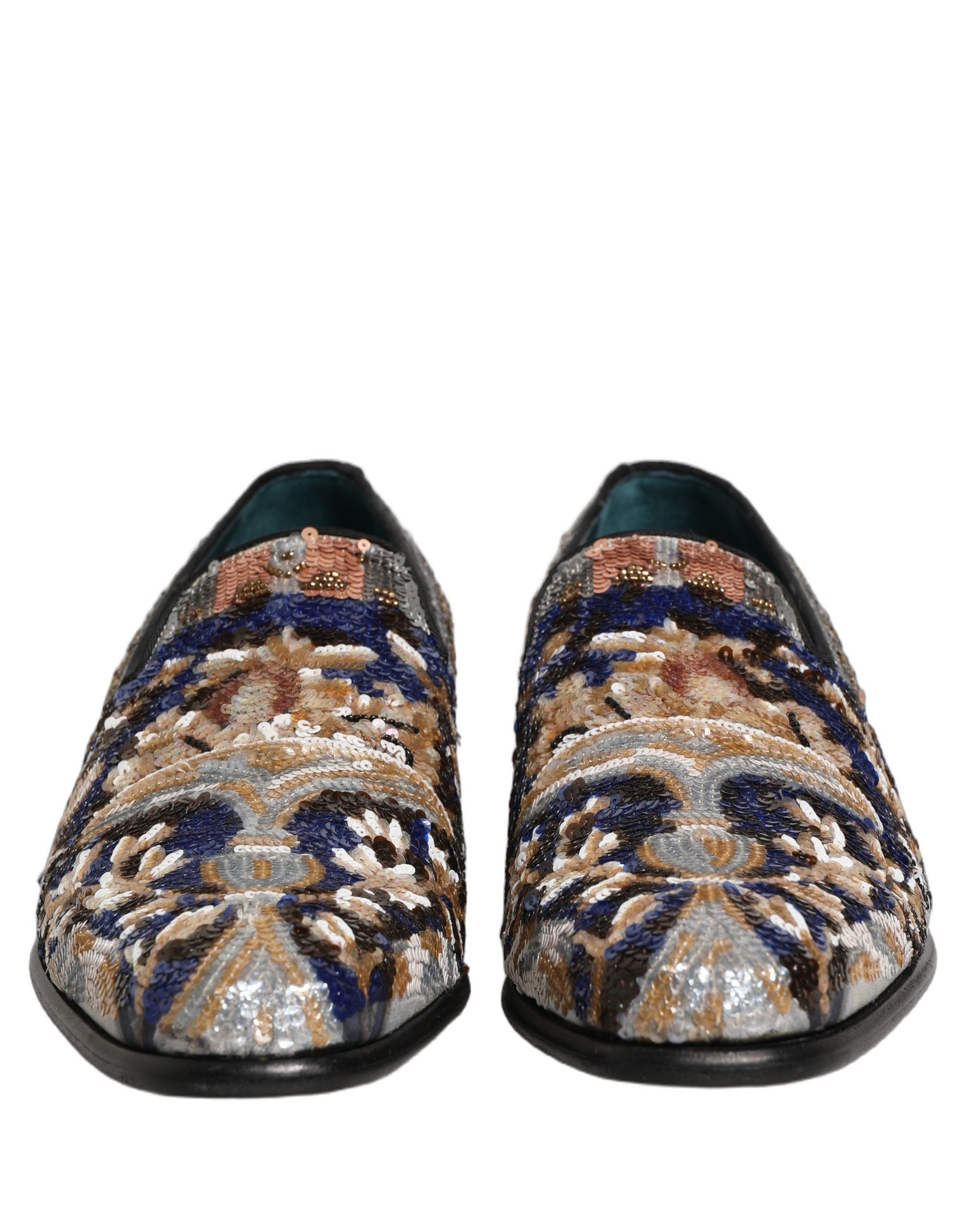 Dolce & Gabbana Multicolor Embroidered Sequin Loafers Shoes | Regal Royce