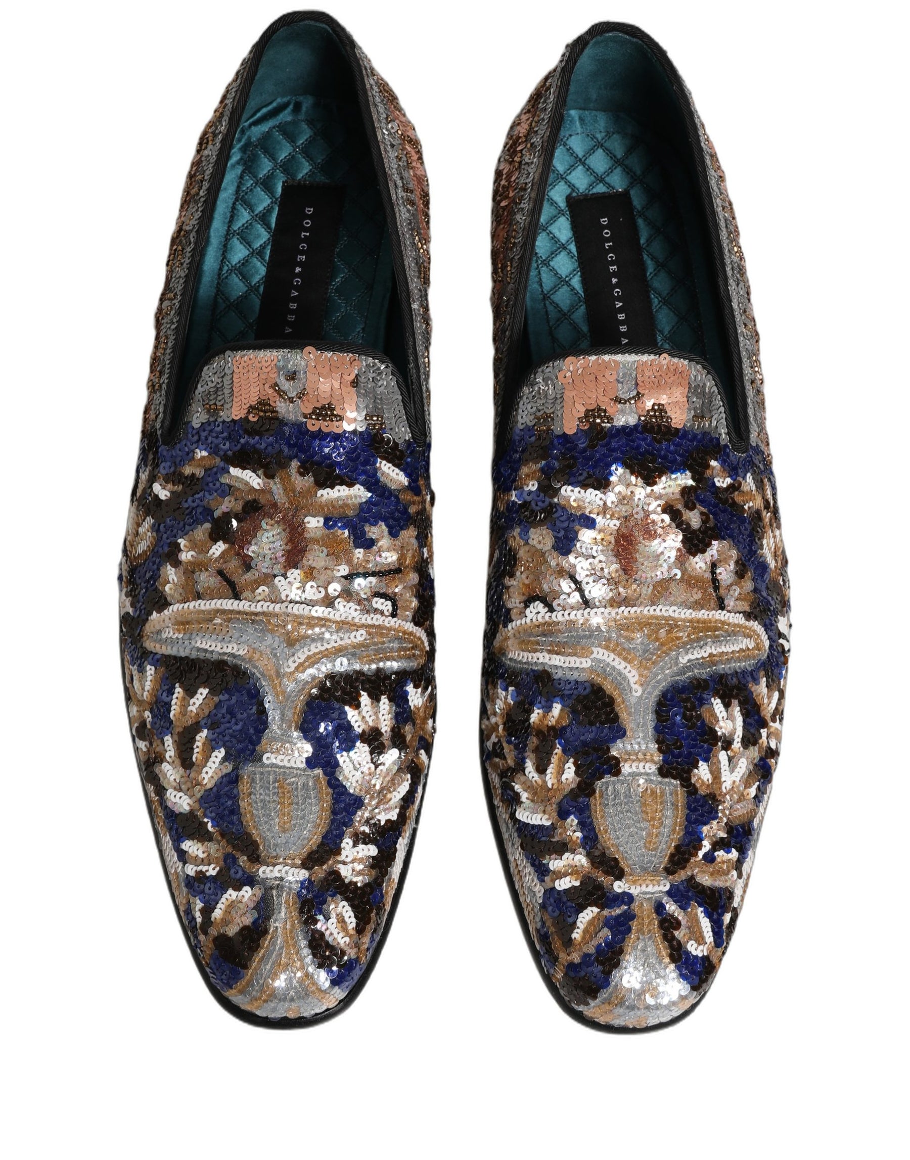 Dolce & Gabbana Multicolor Embroidered Sequin Loafers Shoes | Regal Royce