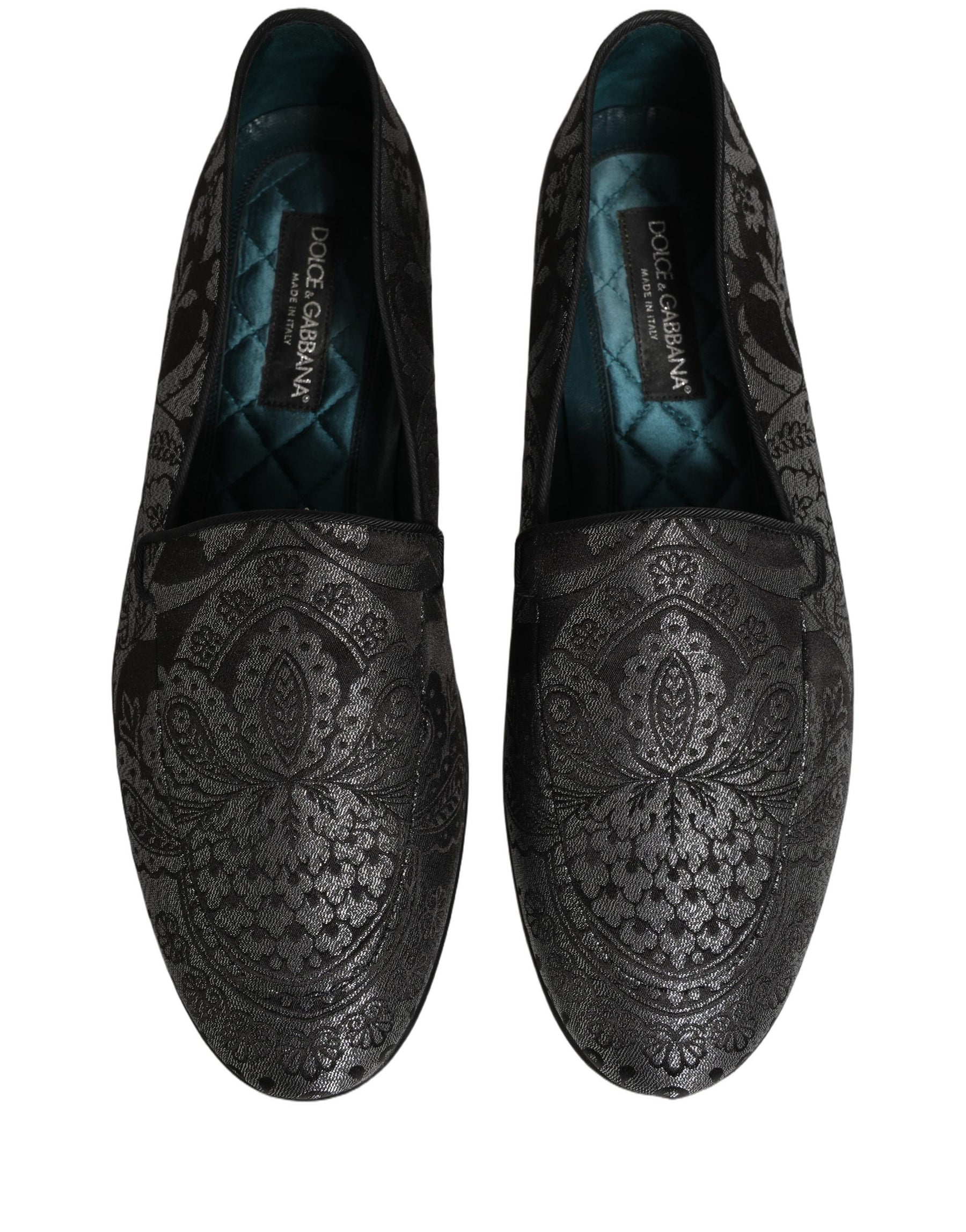 Dolce & Gabbana Silver Jacquard Leather Slip On Loafers Shoes | Regal Royce