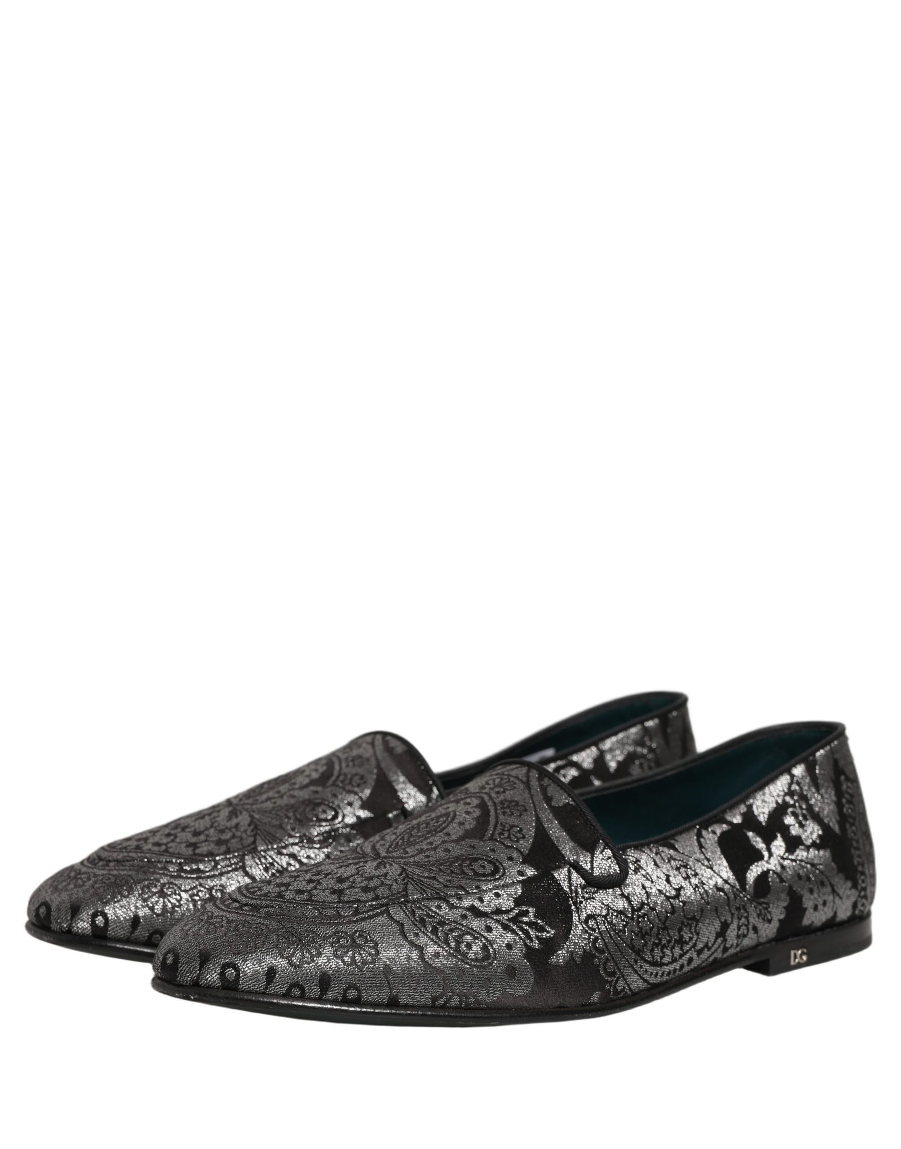 Dolce & Gabbana Silver Jacquard Leather Slip On Loafers Shoes | Regal Royce