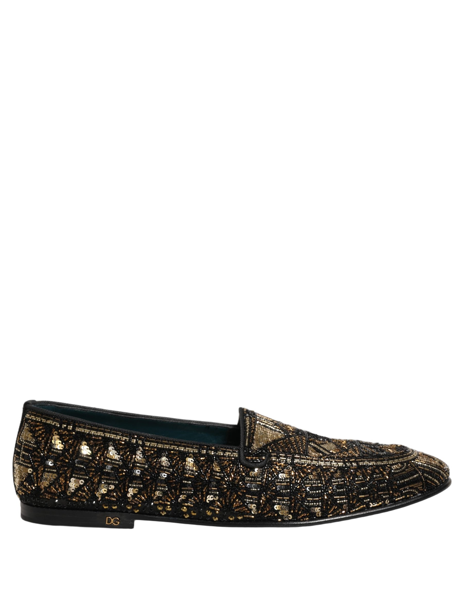 Dolce & Gabbana Black Gold Embellished Slip On Loafers Shoes | Regal Royce