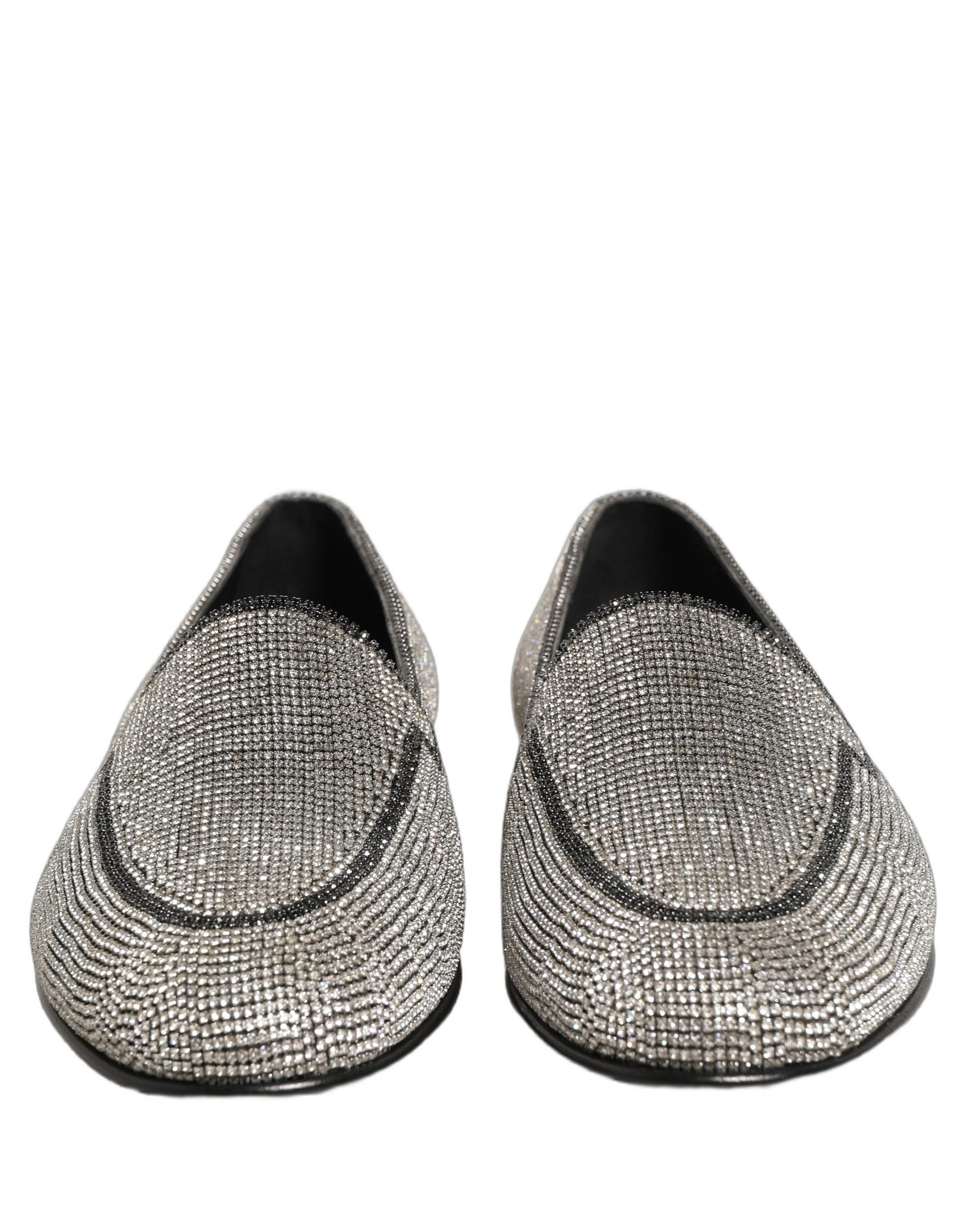 Dolce & Gabbana Silver Crystal Embellished Men Loafers Shoes | Regal Royce