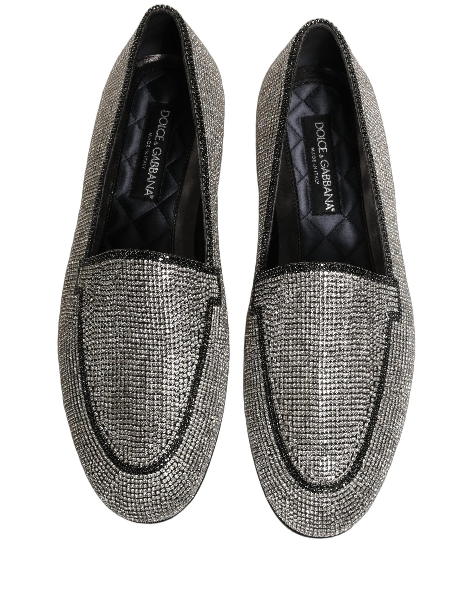 Dolce & Gabbana Silver Crystal Embellished Men Loafers Shoes | Regal Royce