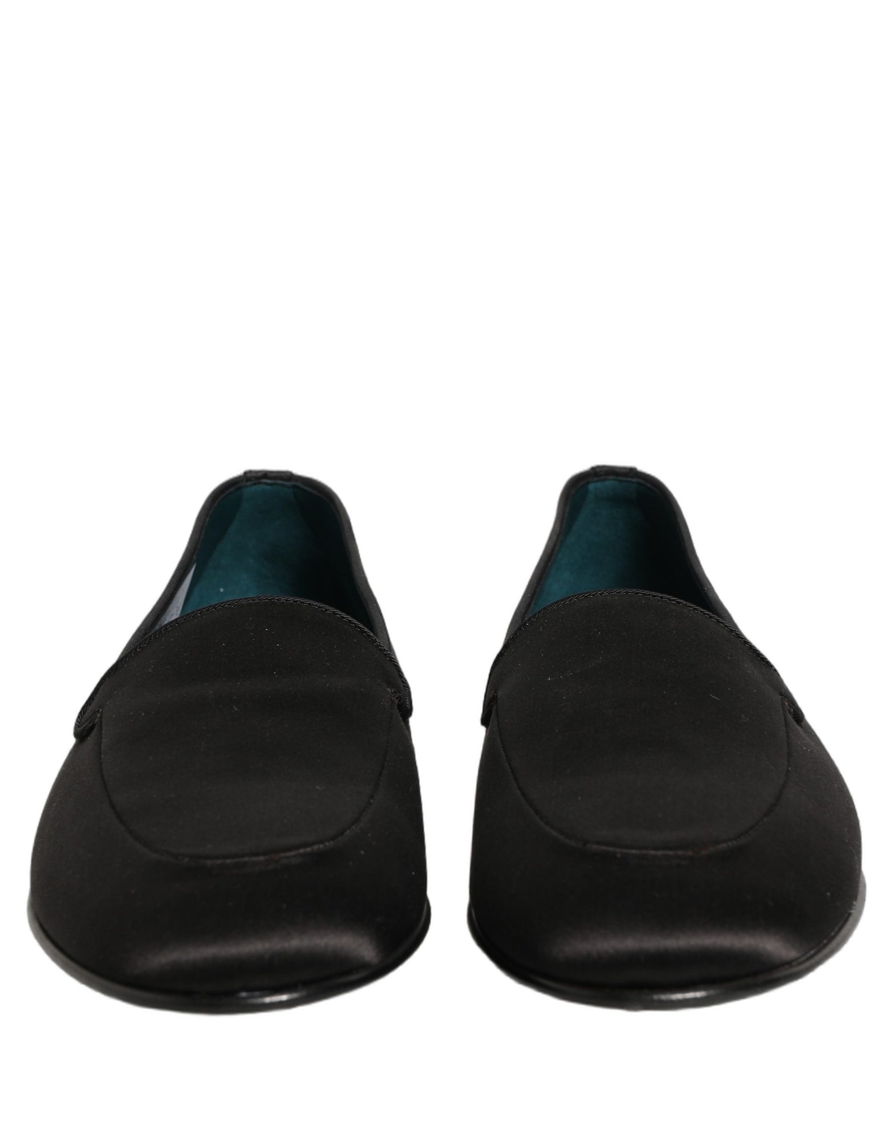 Dolce & Gabbana Black Satin Logo Slip On Flats Loafers Shoes | Regal Royce