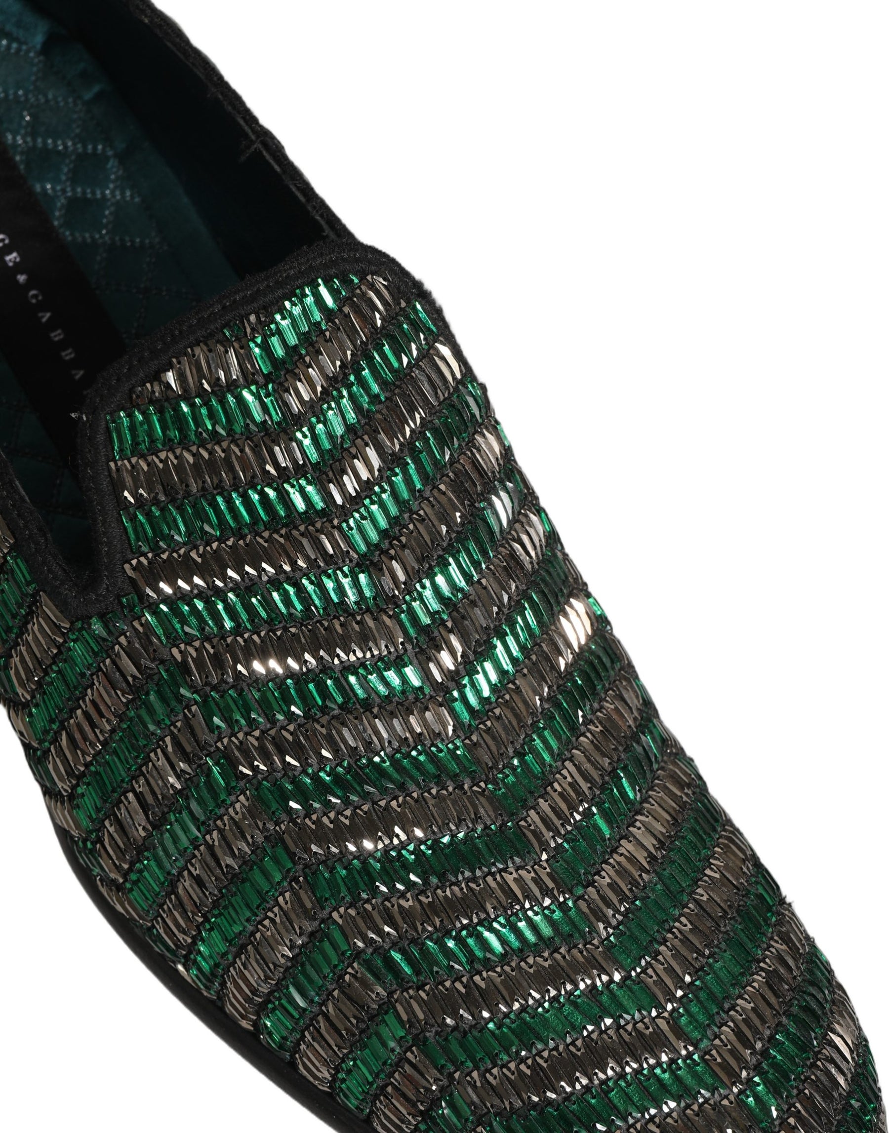 Dolce & Gabbana Silver Green Embellished Dress Loafers Shoes | Regal Royce