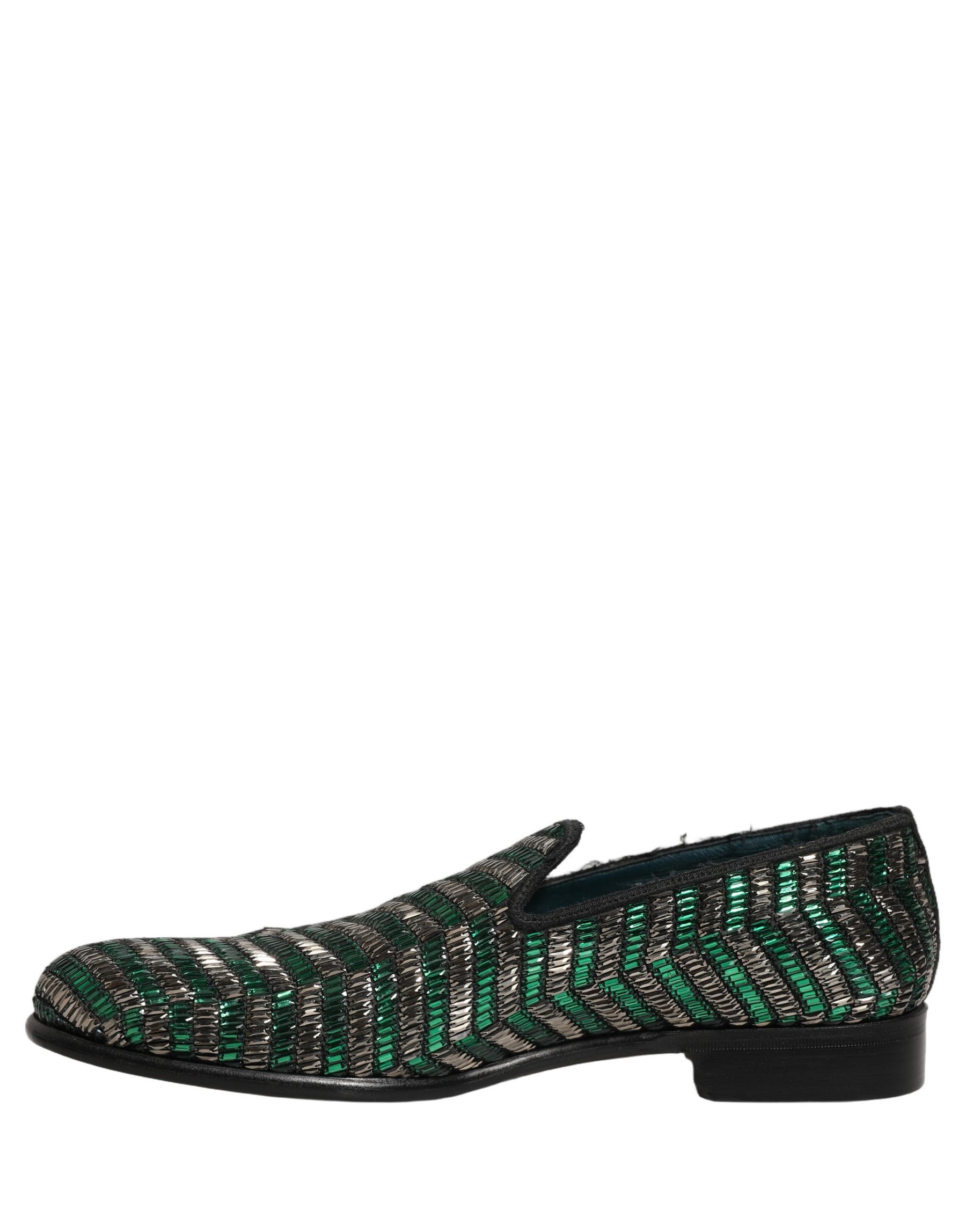 Dolce & Gabbana Silver Green Embellished Dress Loafers Shoes | Regal Royce