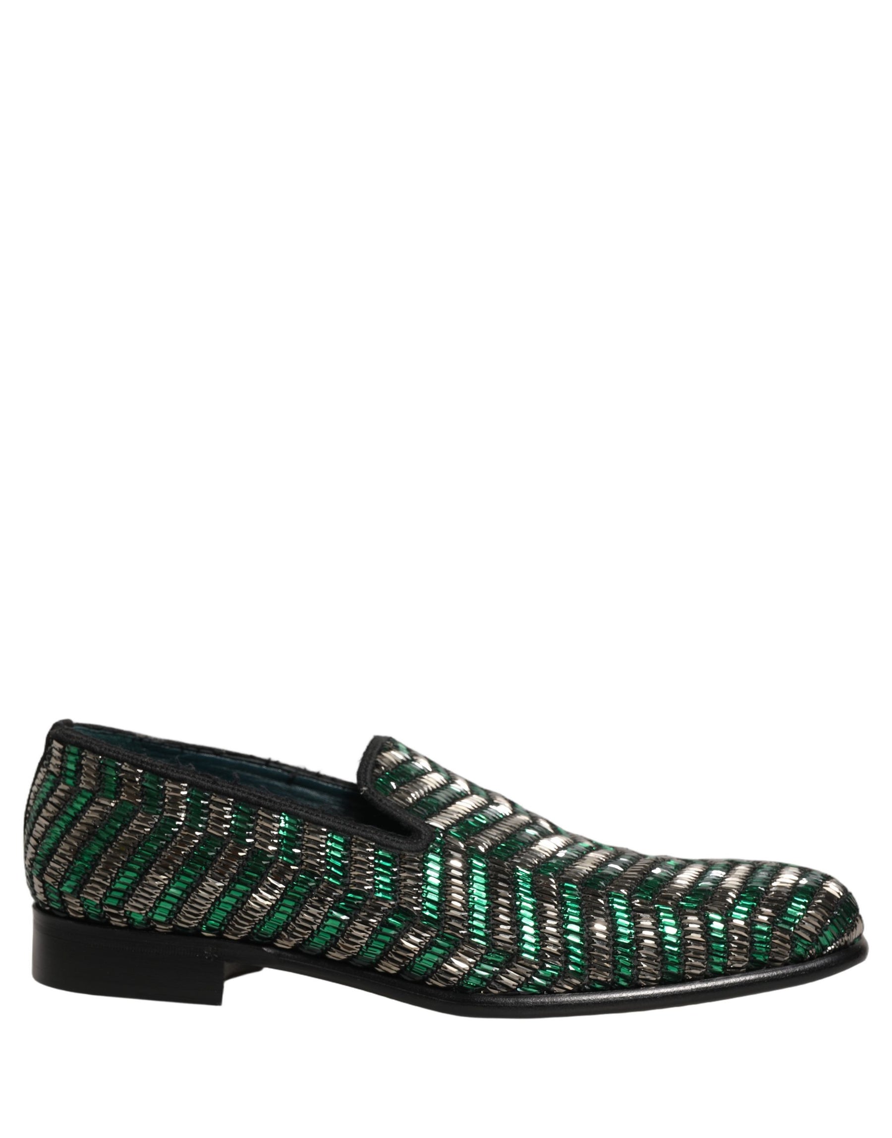 Dolce & Gabbana Silver Green Embellished Dress Loafers Shoes | Regal Royce
