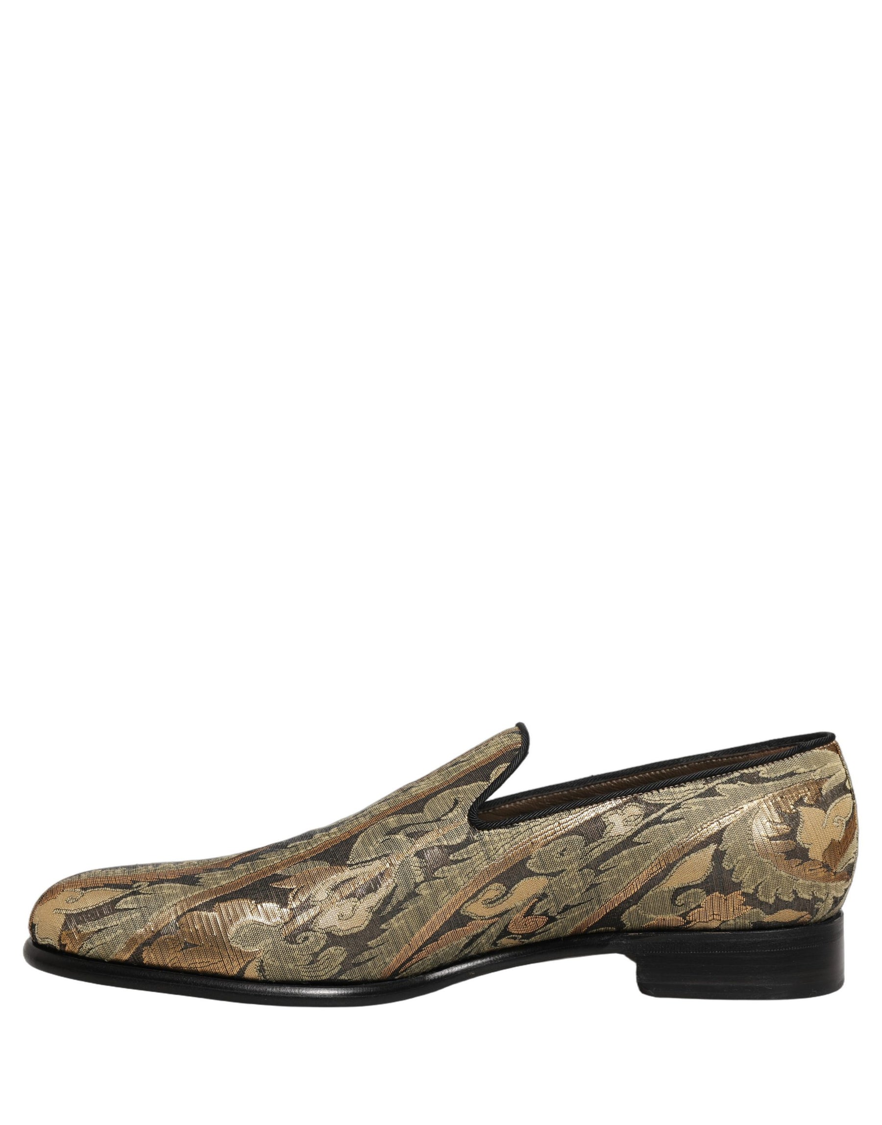 Dolce & Gabbana Gold Brocade Slip On Men Dress Loafers Shoes | Regal Royce