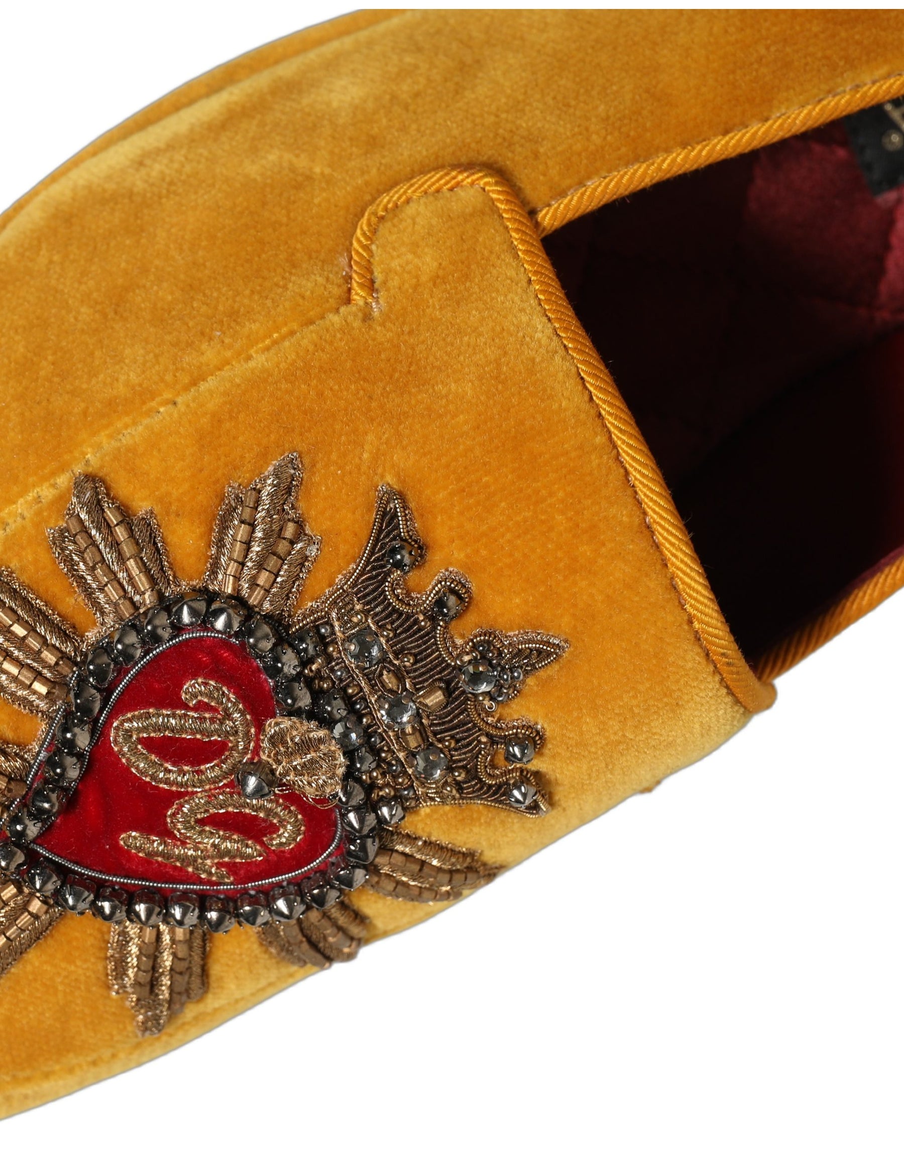 Dolce & Gabbana Yellow Velvet DG Heart Loafers Flats Shoes | Regal Royce