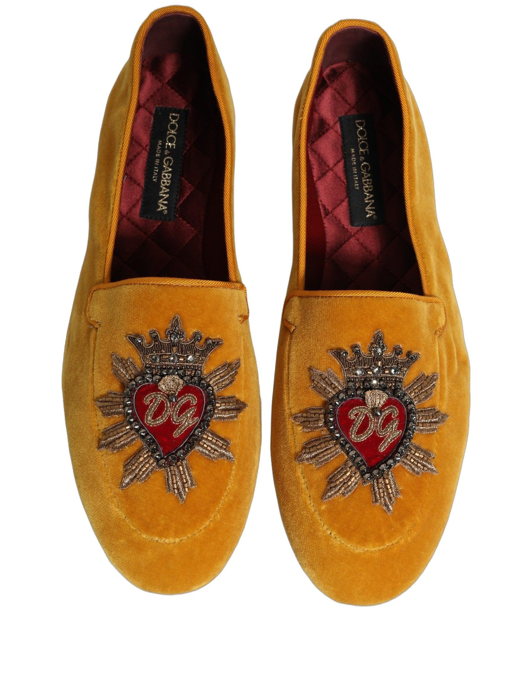 Dolce & Gabbana Yellow Velvet DG Heart Loafers Flats Shoes | Regal Royce
