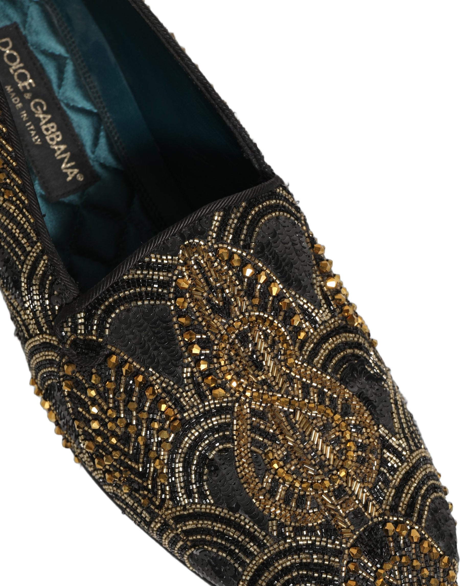 Dolce & Gabbana Black Gold Embellished Dress Loafers Shoes | Regal Royce