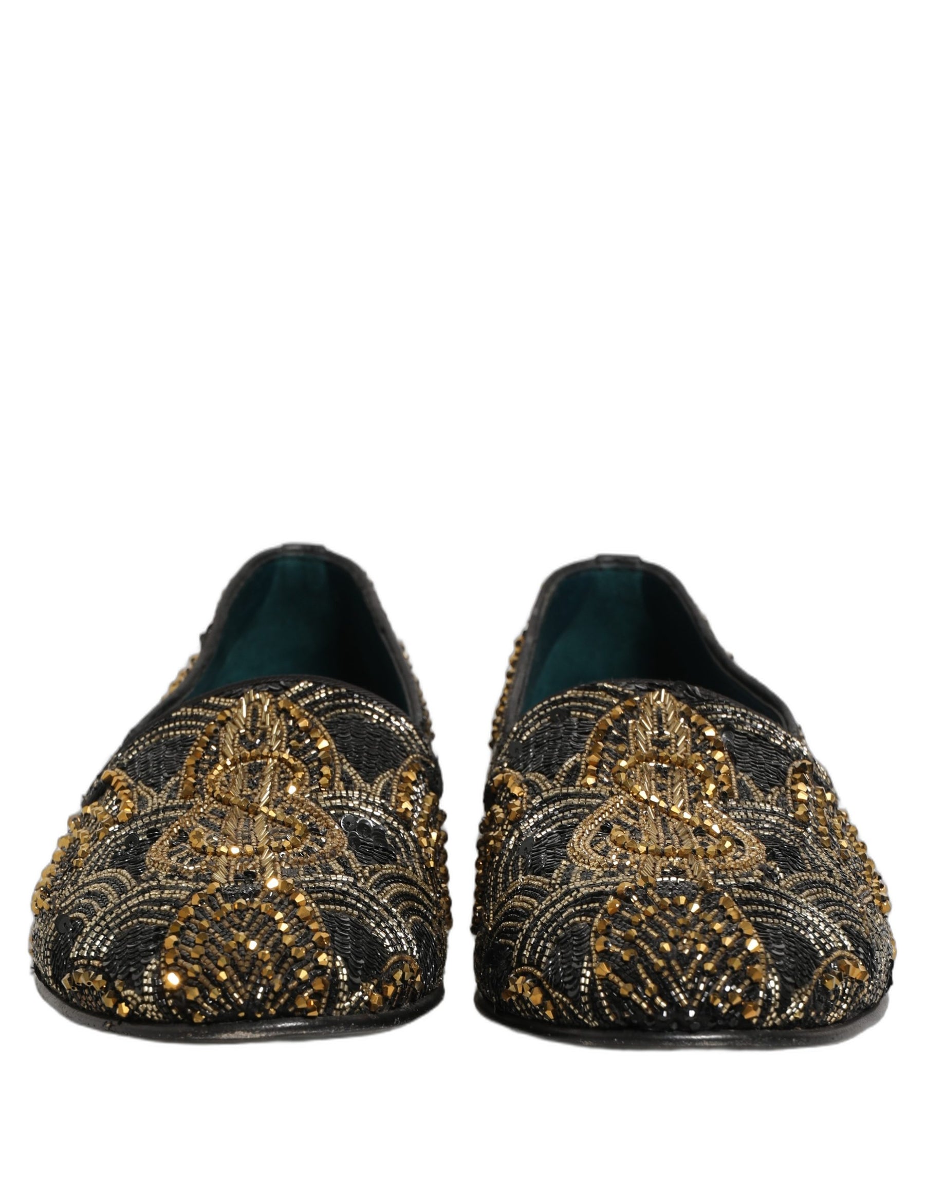 Dolce & Gabbana Black Gold Embellished Dress Loafers Shoes | Regal Royce