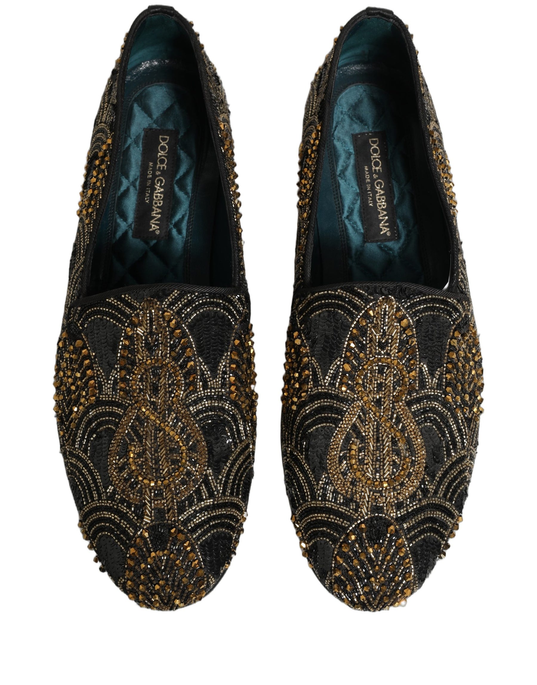 Dolce & Gabbana Black Gold Embellished Dress Loafers Shoes | Regal Royce