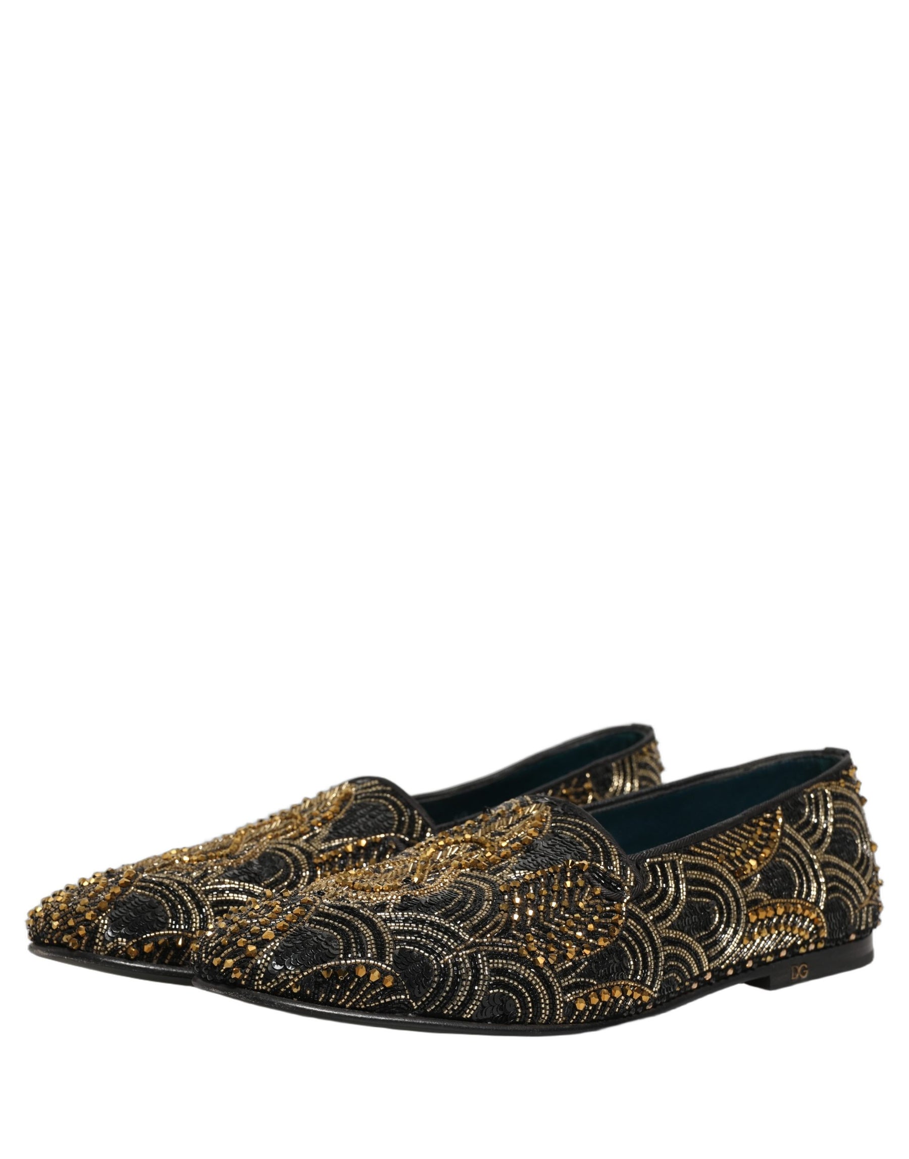 Dolce & Gabbana Black Gold Embellished Dress Loafers Shoes | Regal Royce