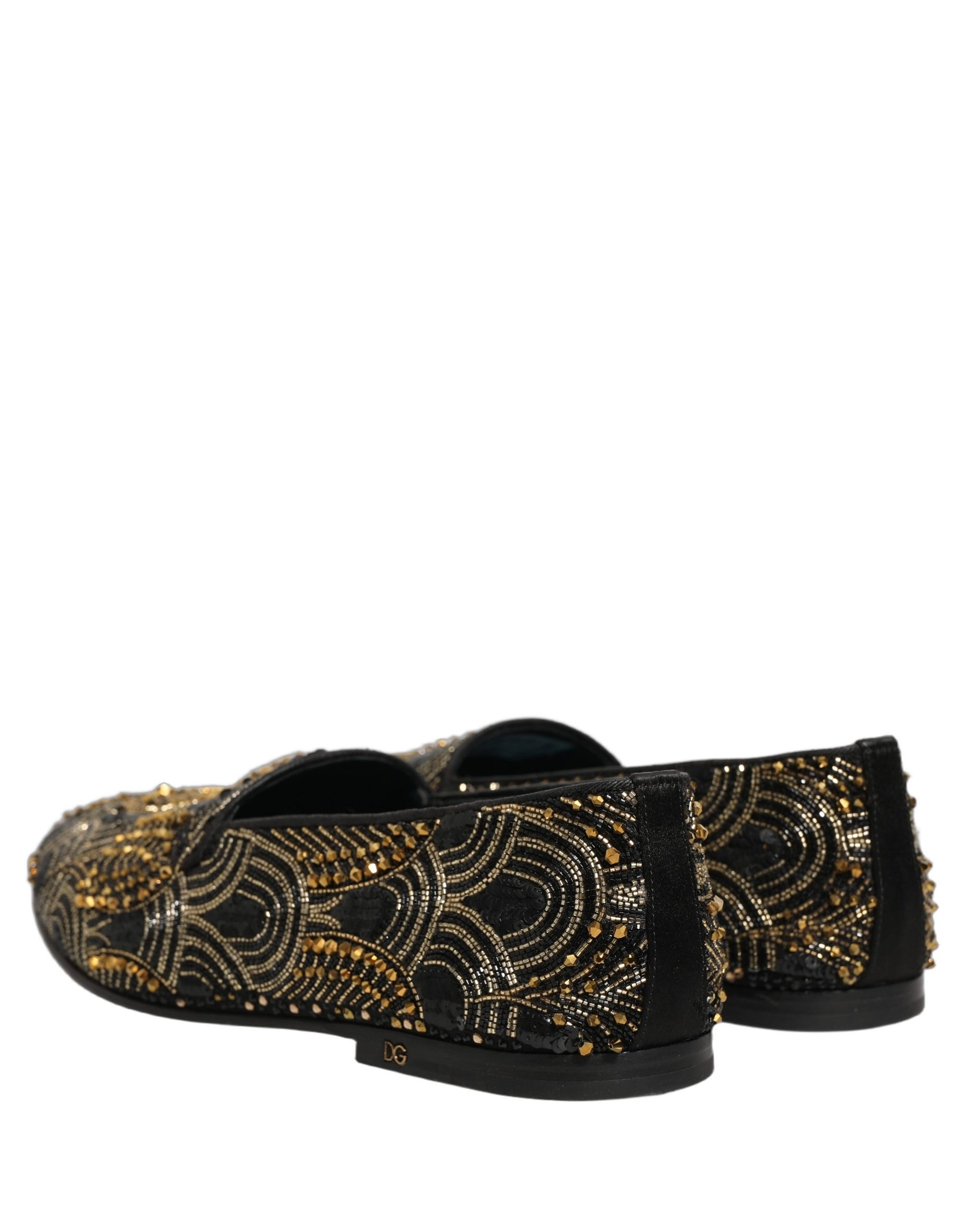 Dolce & Gabbana Black Gold Embellished Dress Loafers Shoes | Regal Royce