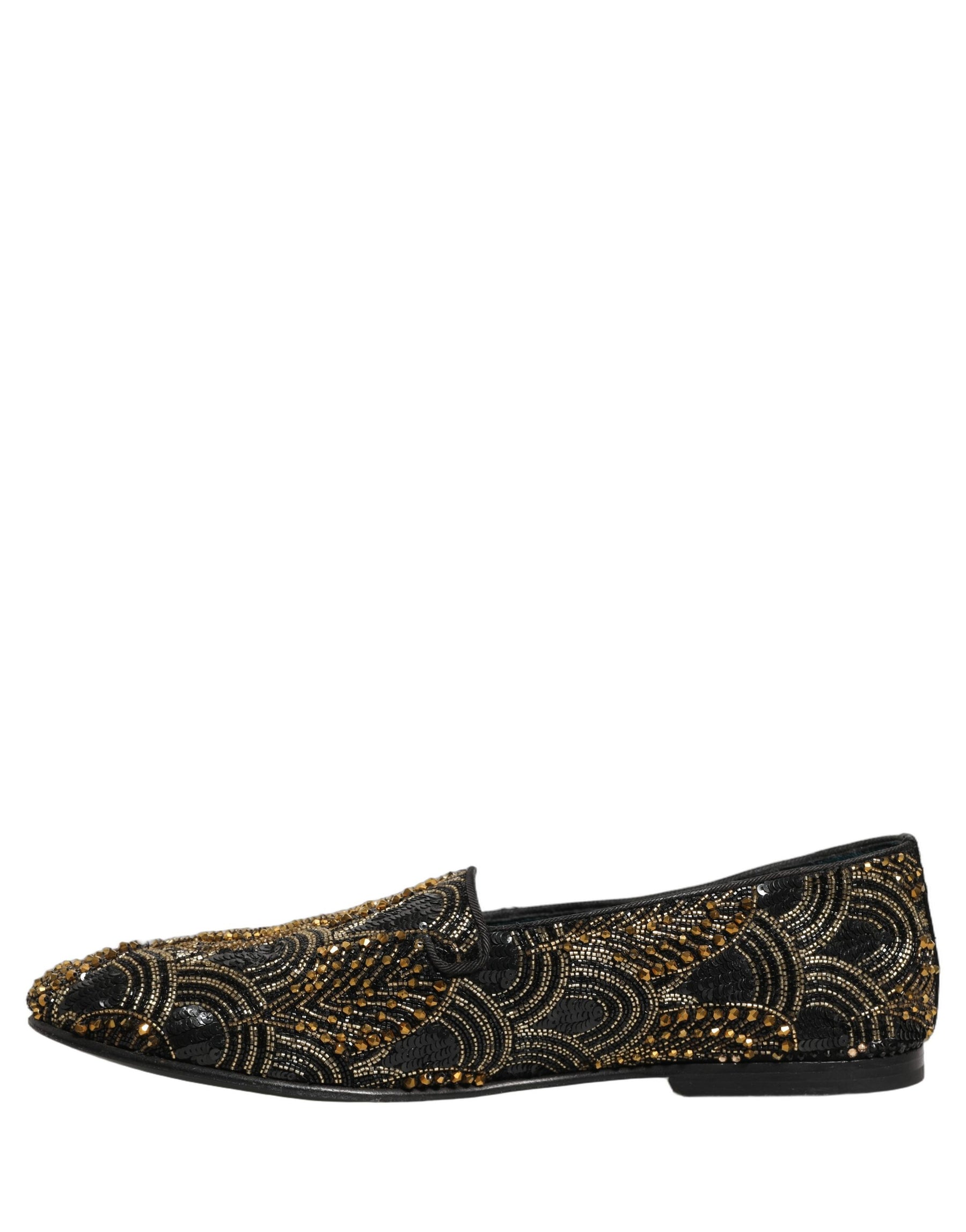 Dolce & Gabbana Black Gold Embellished Dress Loafers Shoes | Regal Royce