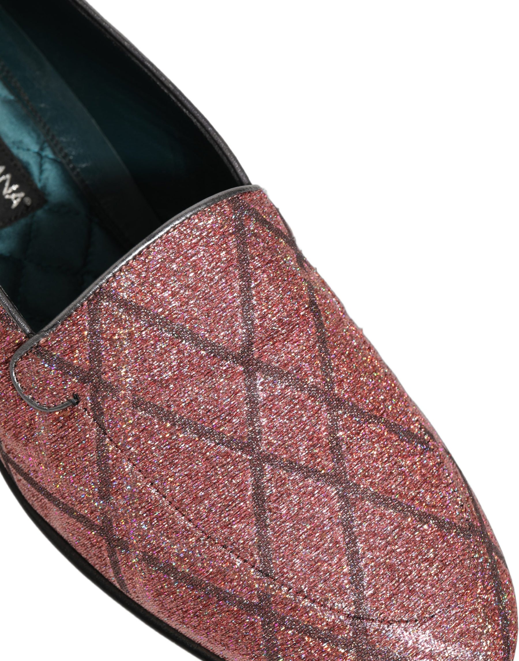 Dolce & Gabbana Pink Check Glitter Lurex Logo Loafers Shoes | Regal Royce