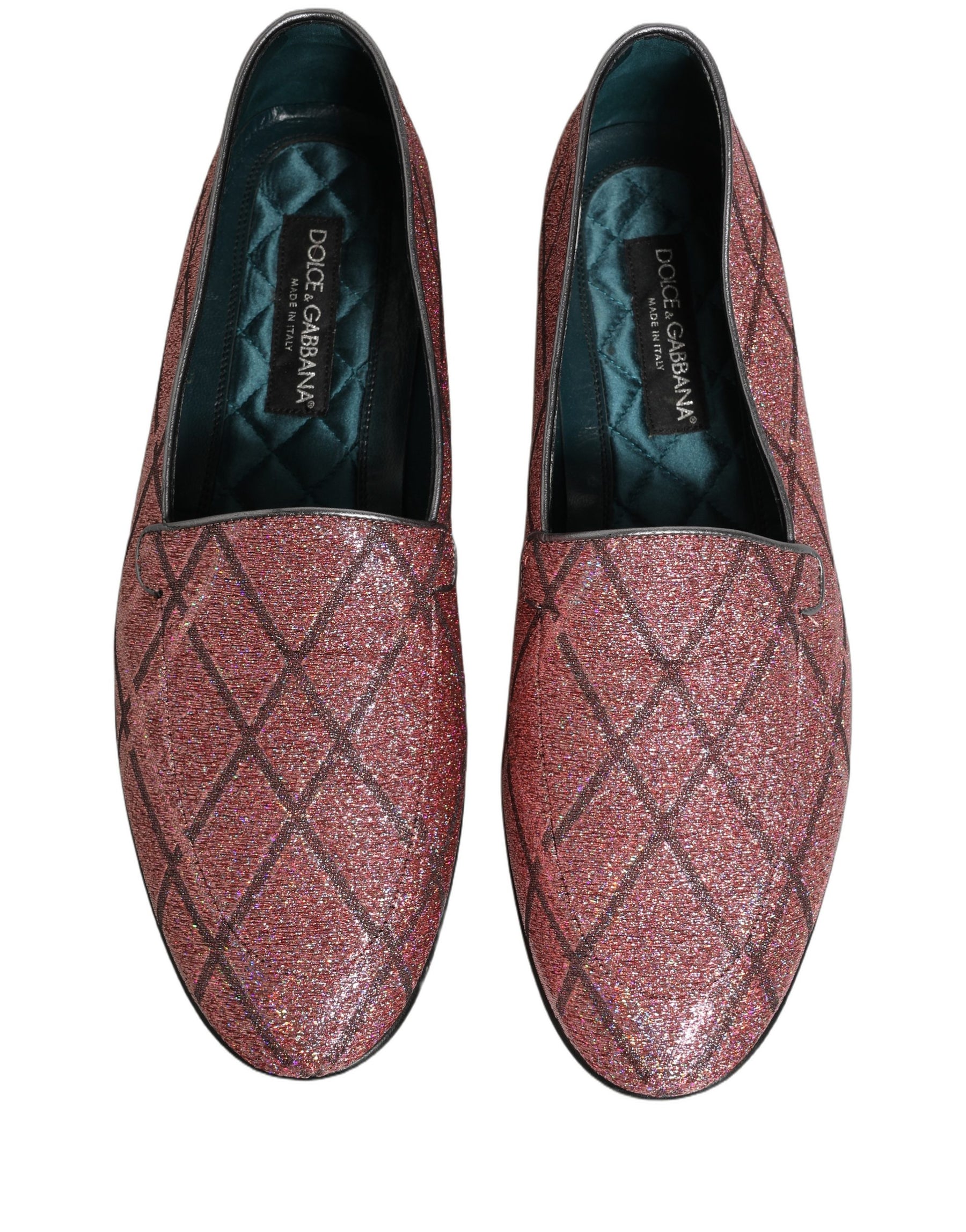 Dolce & Gabbana Pink Check Glitter Lurex Logo Loafers Shoes | Regal Royce